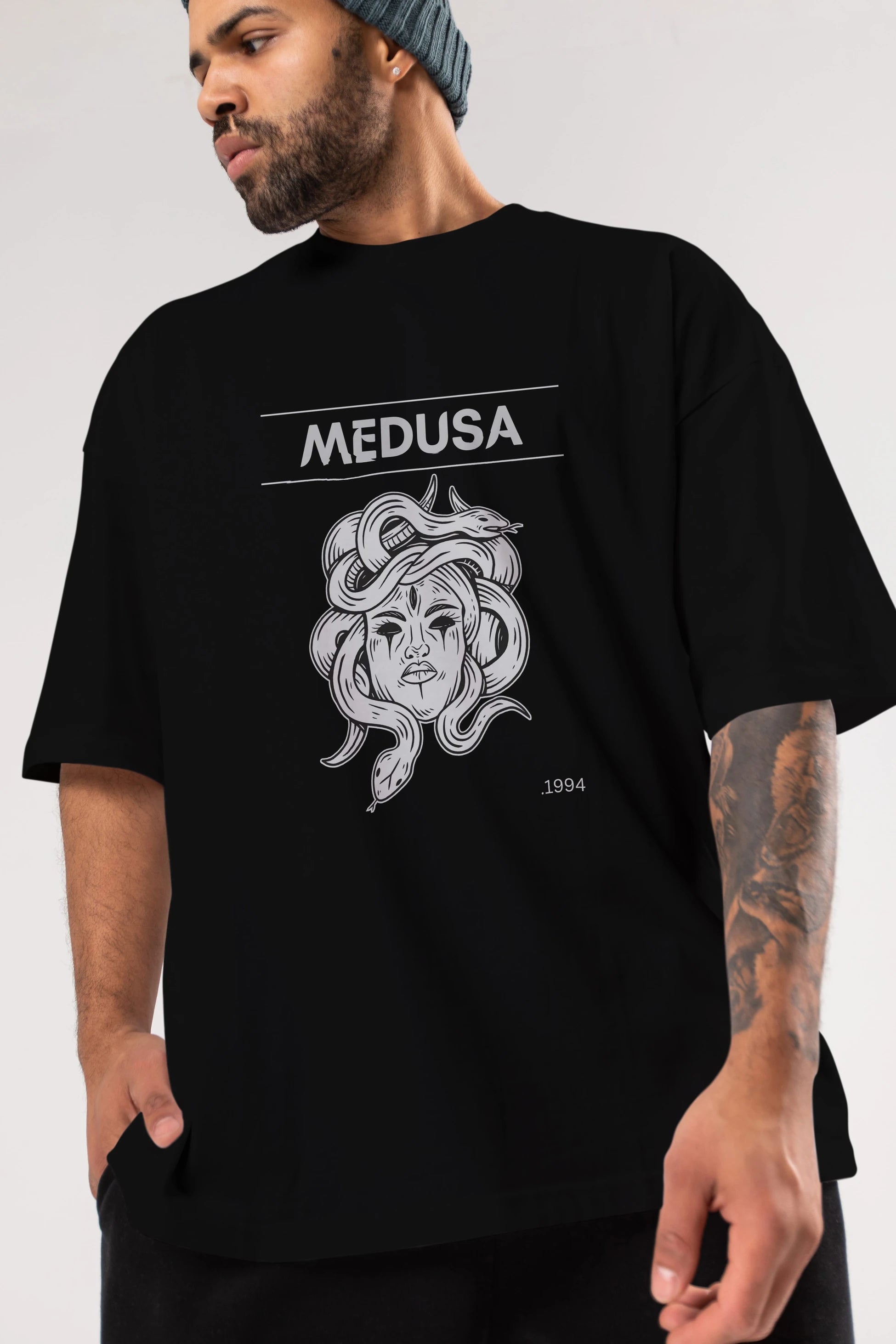 Medusa Ön Baskılı Oversize t-shirt Erkek Kadın Unisex
