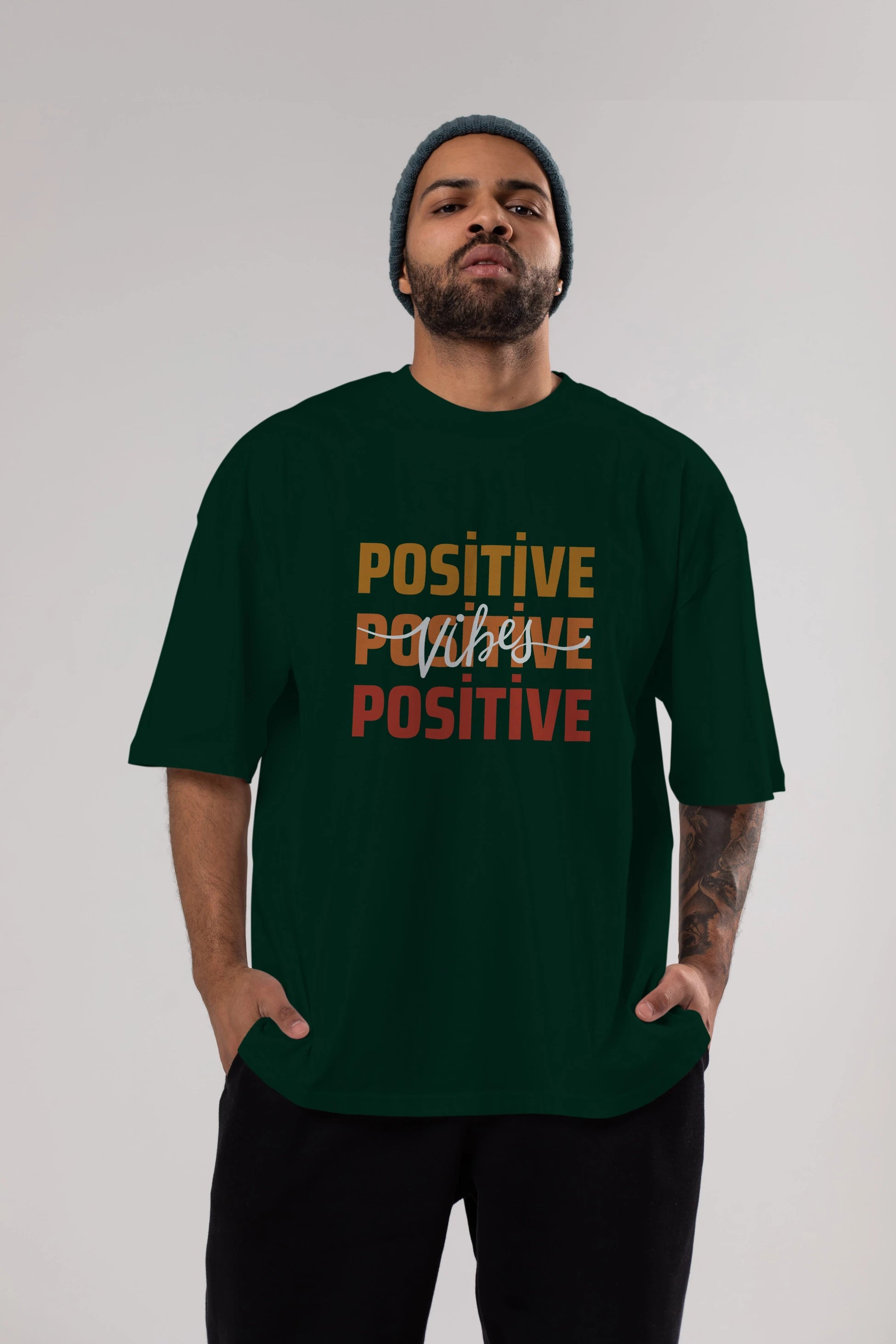 Positive Vibes 2 Ön Baskılı Oversize t-shirt Erkek Kadın Unisex
