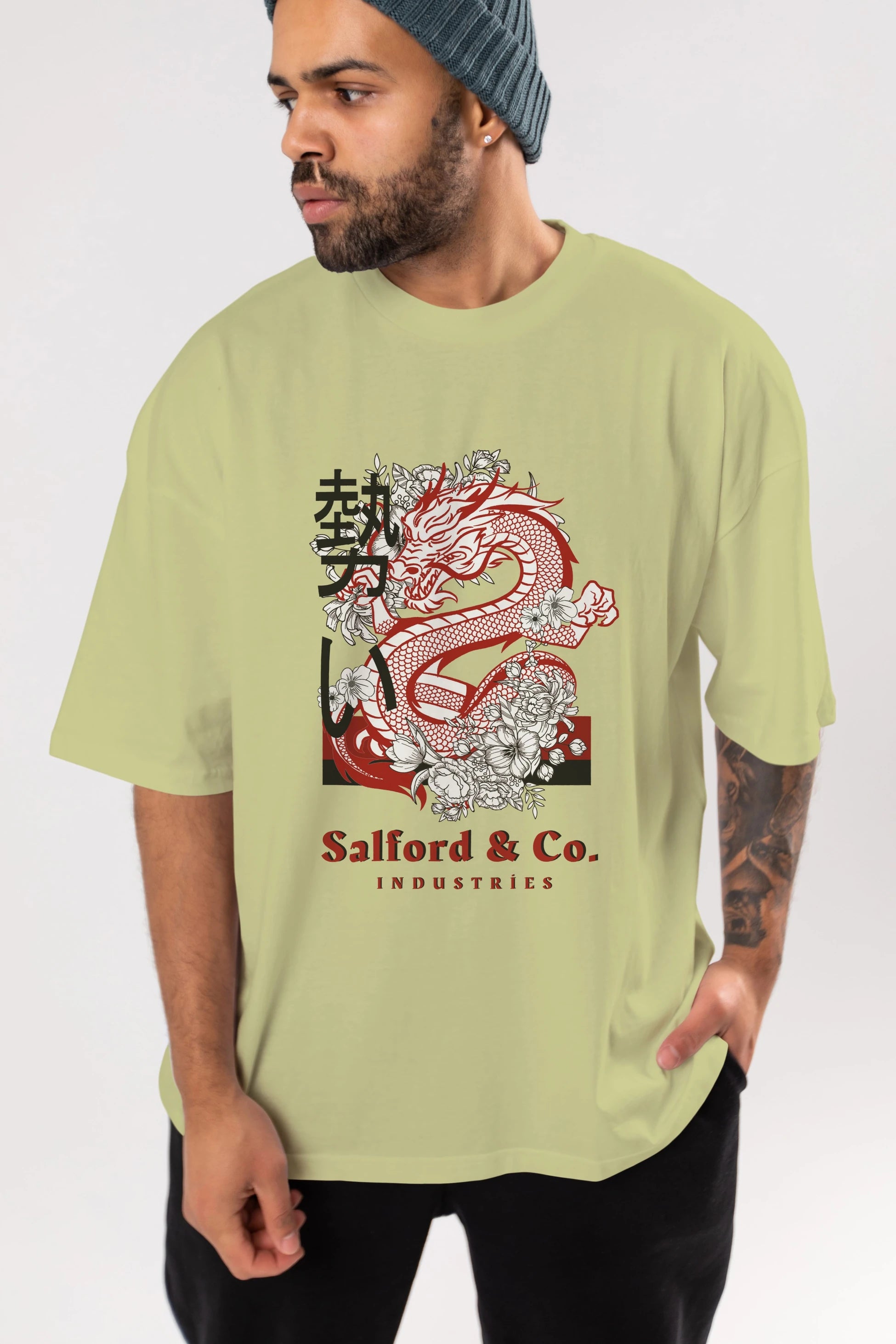 Dragon Ön Baskılı Oversize t-shirt Erkek Kadın Unisex