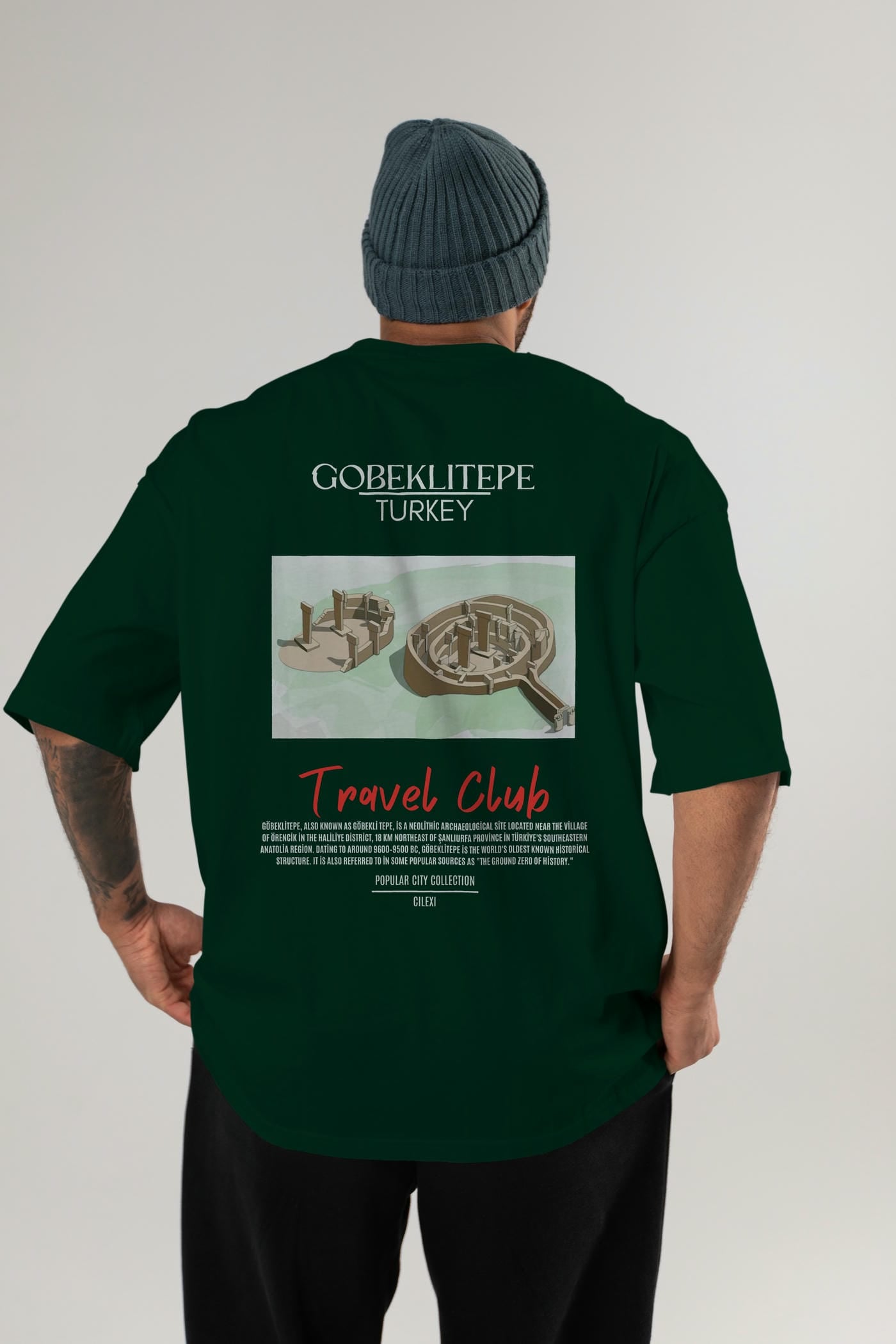 Gobeklitepe Turkey Arka Baskılı Oversize t-shirt Erkek Kadın Pamuk Bisiklet Yaka tişort