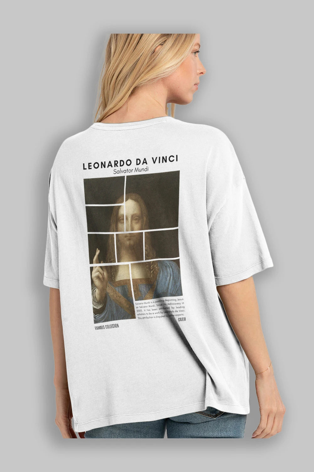 Salvador Mundi Arka Baskılı Oversize t-shirt Erkek Kadın Bisiklet Yaka Pamuk tişort