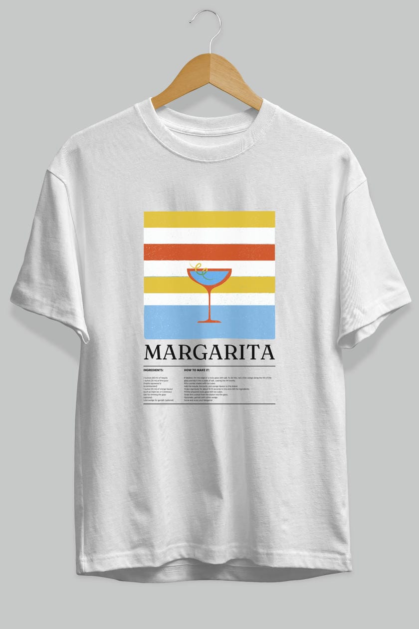 Margarita Kokteyl Ön Baskılı Oversize t-shirt Erkek Kadın %100 Pamuk Bisiklet Yaka tişort