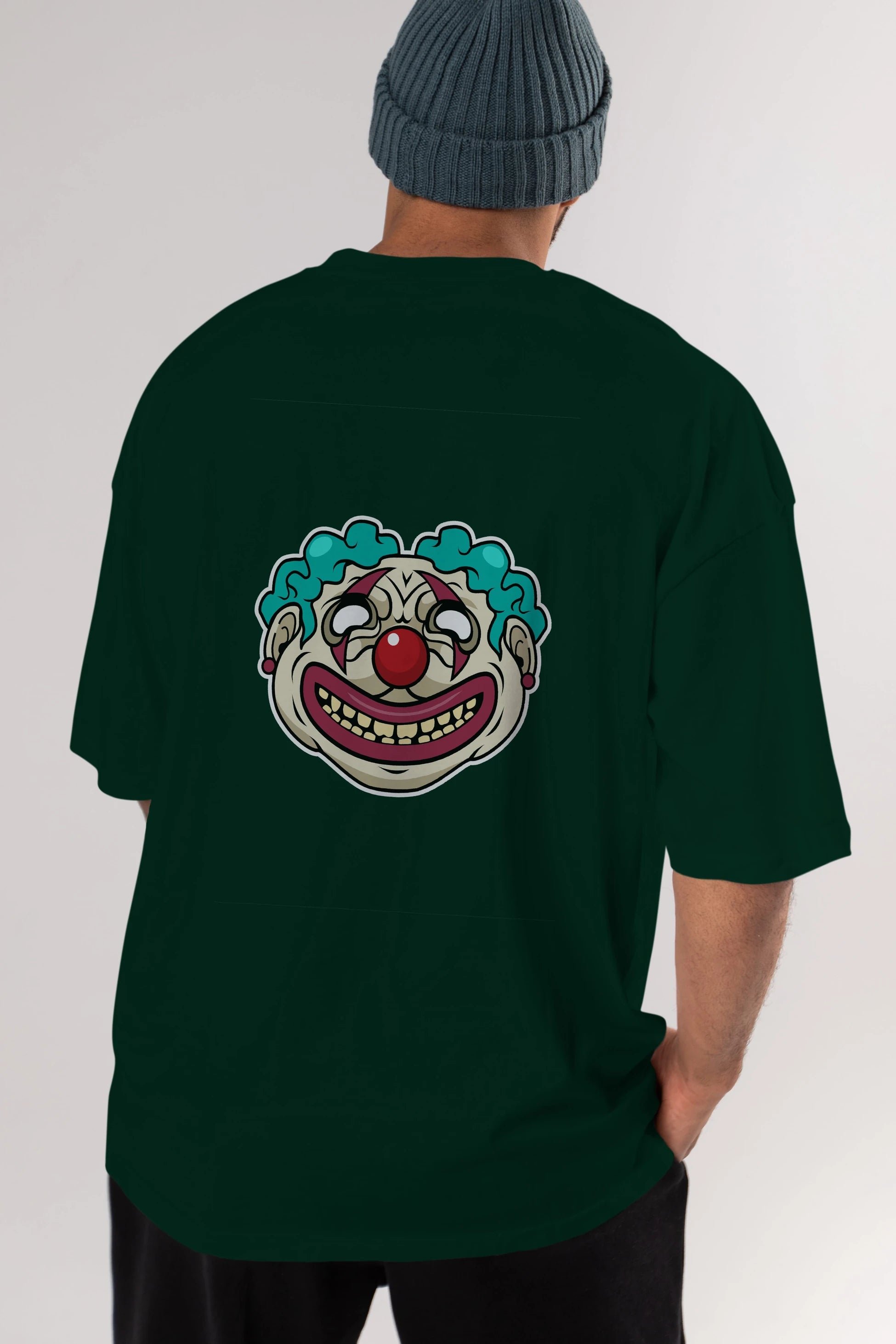 Clown Head Arka Baskılı Oversize t-shirt Erkek Kadın Unisex %100 Pamuk tişort