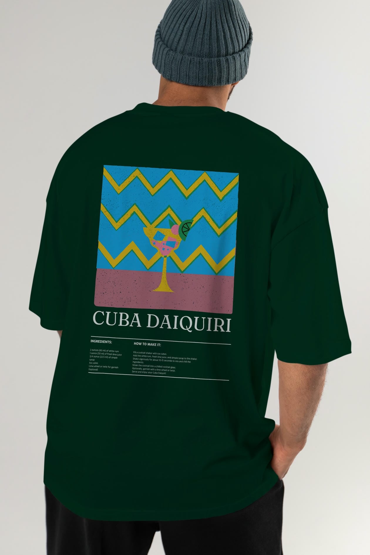 Cuba Daiquiri Kokteyl Serisi Arka Baskılı Oversize t-shirt Erkek Kadın %100 Pamuk Bisiklet Yaka tişort