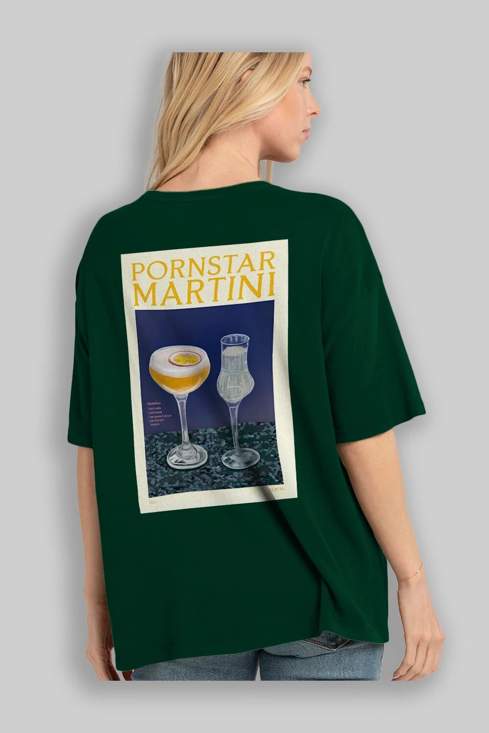 P.rnstar Martini Arka Baskılı Oversize t-shirt Erkek Kadın Unisex %100 Pamuk Bisiklet Yaka tişort