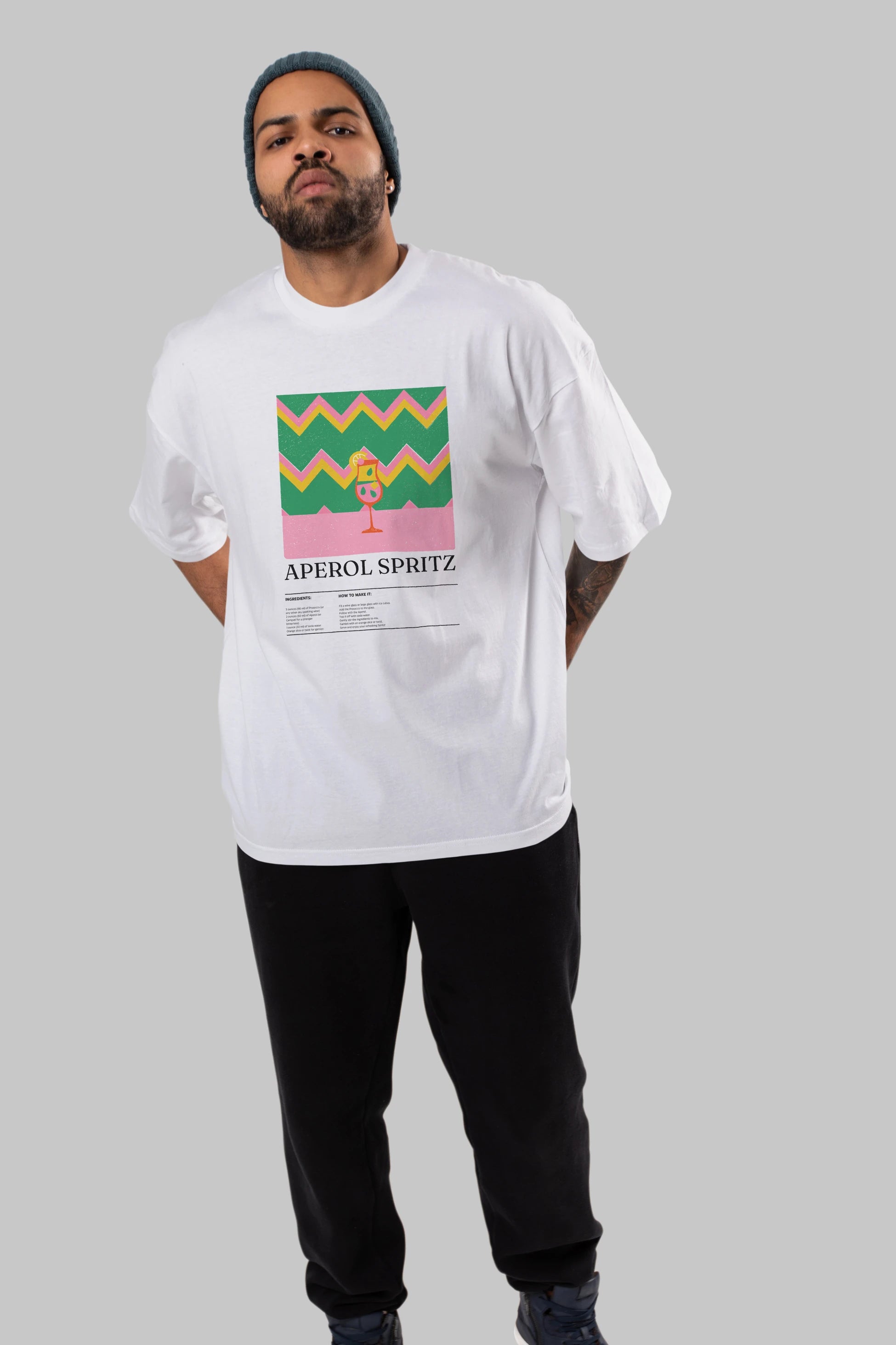 Aperol Spritz Kokteyl Ön Baskılı Oversize t-shirt Erkek Kadın %100 Pamuk Bisiklet Yaka tişort