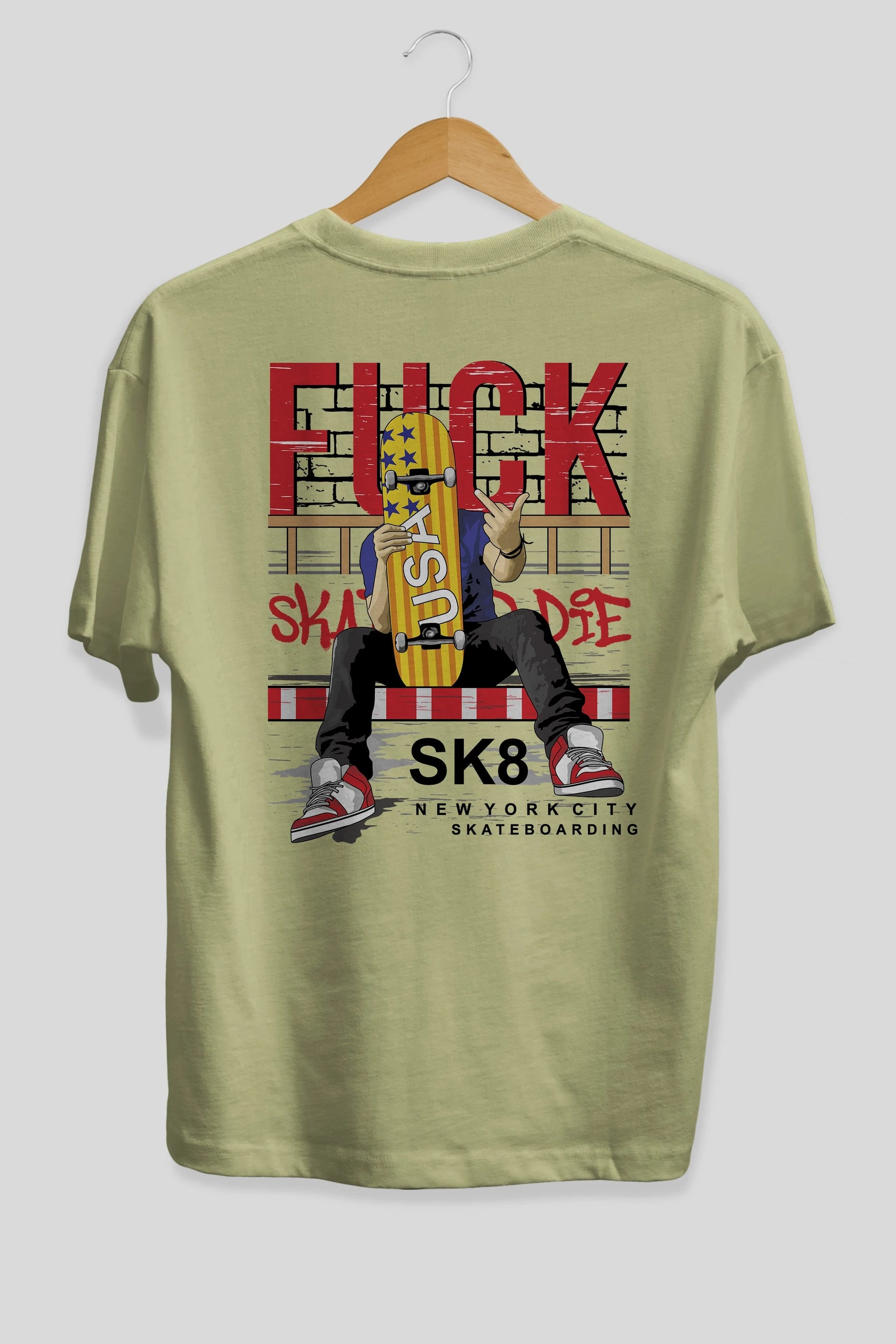 Skate or Die Arka Baskılı Oversize t-shirt Erkek Kadın Unisex