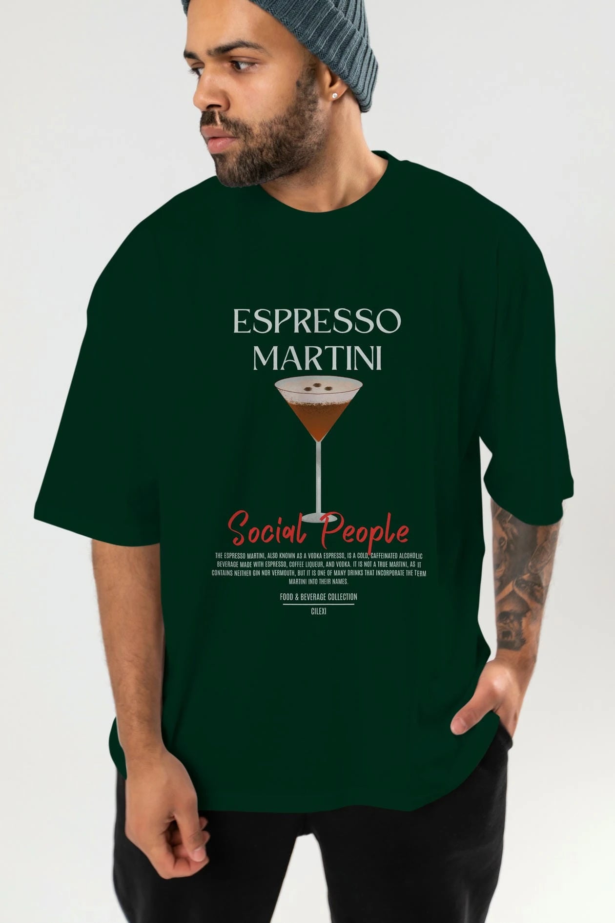 Espresso Martını Kokteyl Serisi ön Baskılı Oversize t-shirt Erkek Kadın %100 Pamuk Bisiklet Yaka tişort