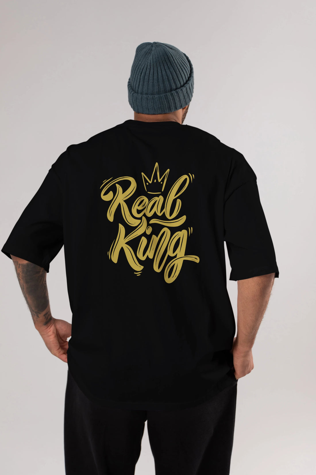 Real King Yazılı Arka Baskılı Oversize t-shirt Erkek Kadın Unisex