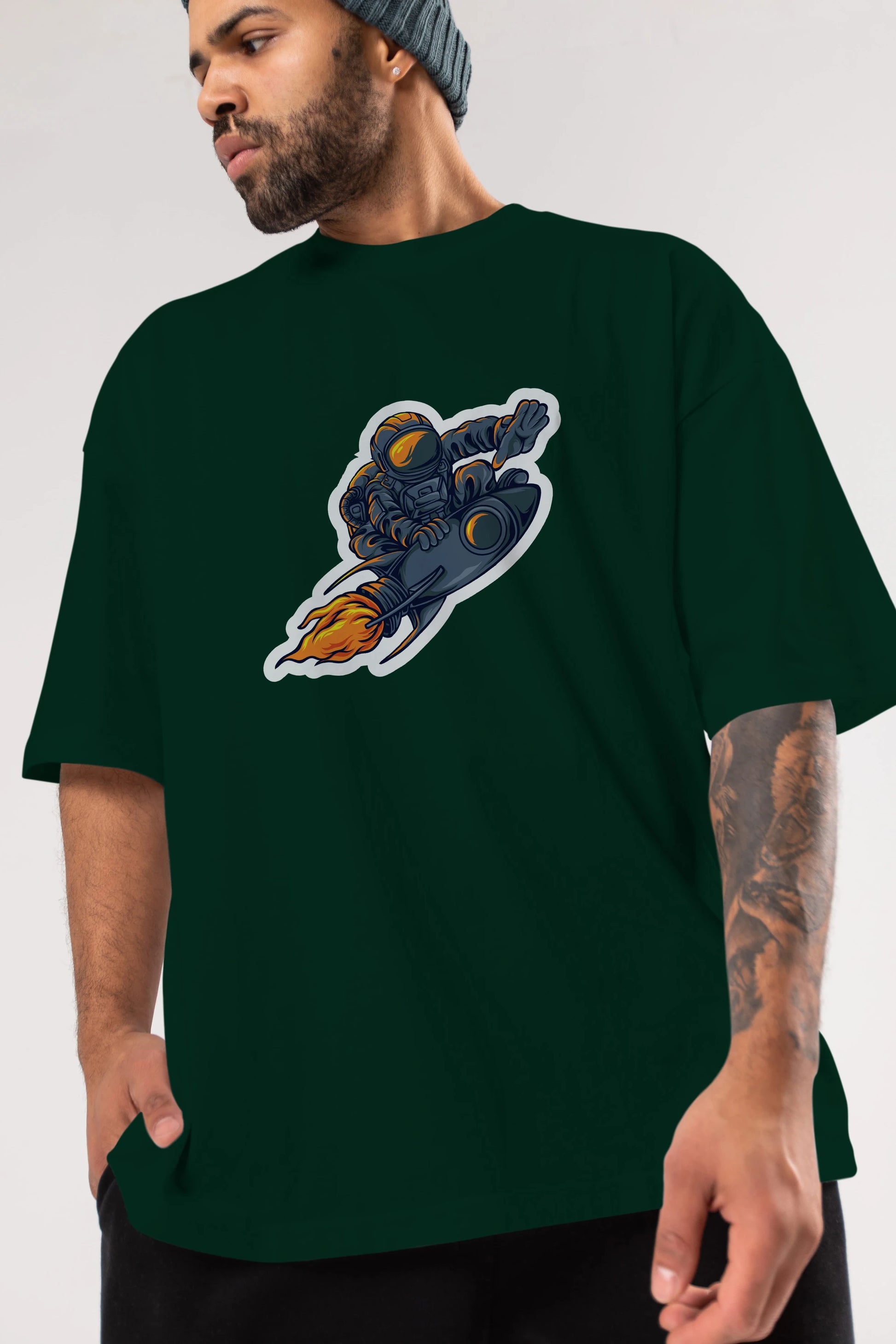 Astrocket Illustration Sticker Ön Baskılı Oversize t-shirt Erkek Kadın Unisex