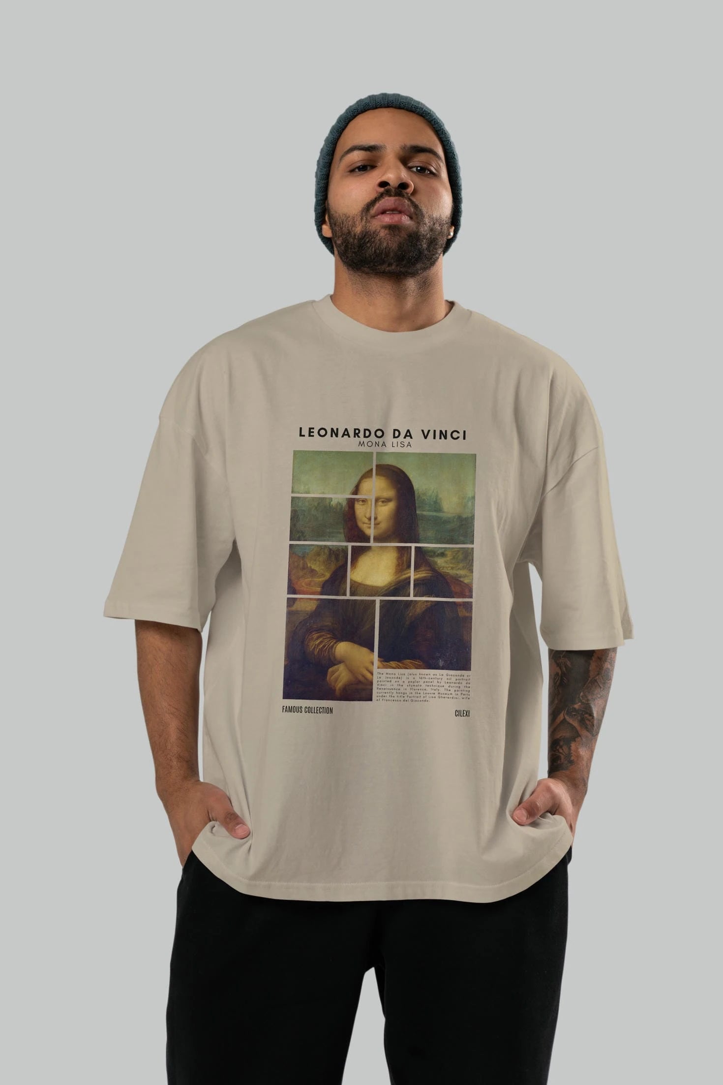 Leonardo Da Vinci Mona Lisa ön Baskılı Oversize t-shirt Erkek Kadın Bisiklet Yaka Pamuk tişort