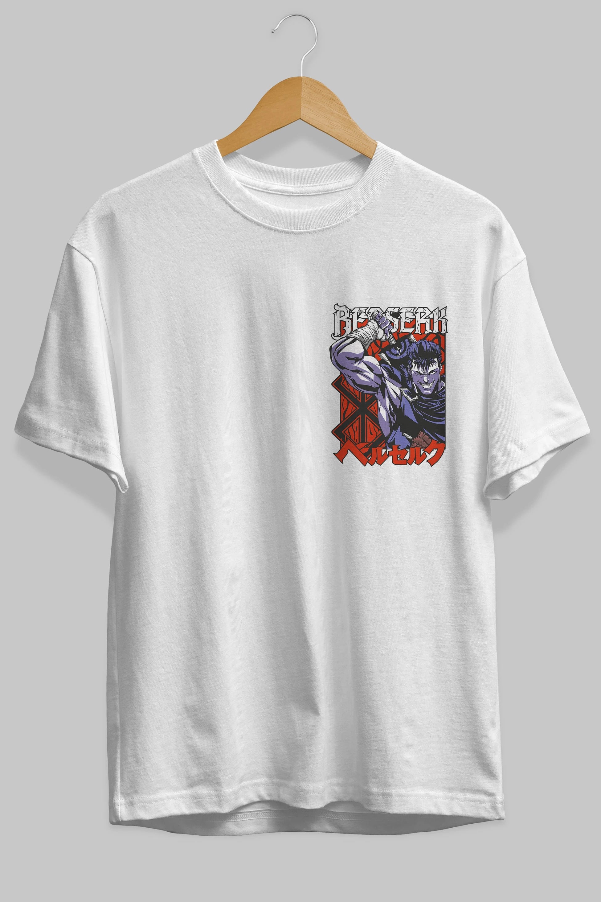 GUTS berserk Ön Sol Baskılı Oversize t-shirt Erkek Kadın Unisex %100 Pamuk Bisiklet Yaka tişort