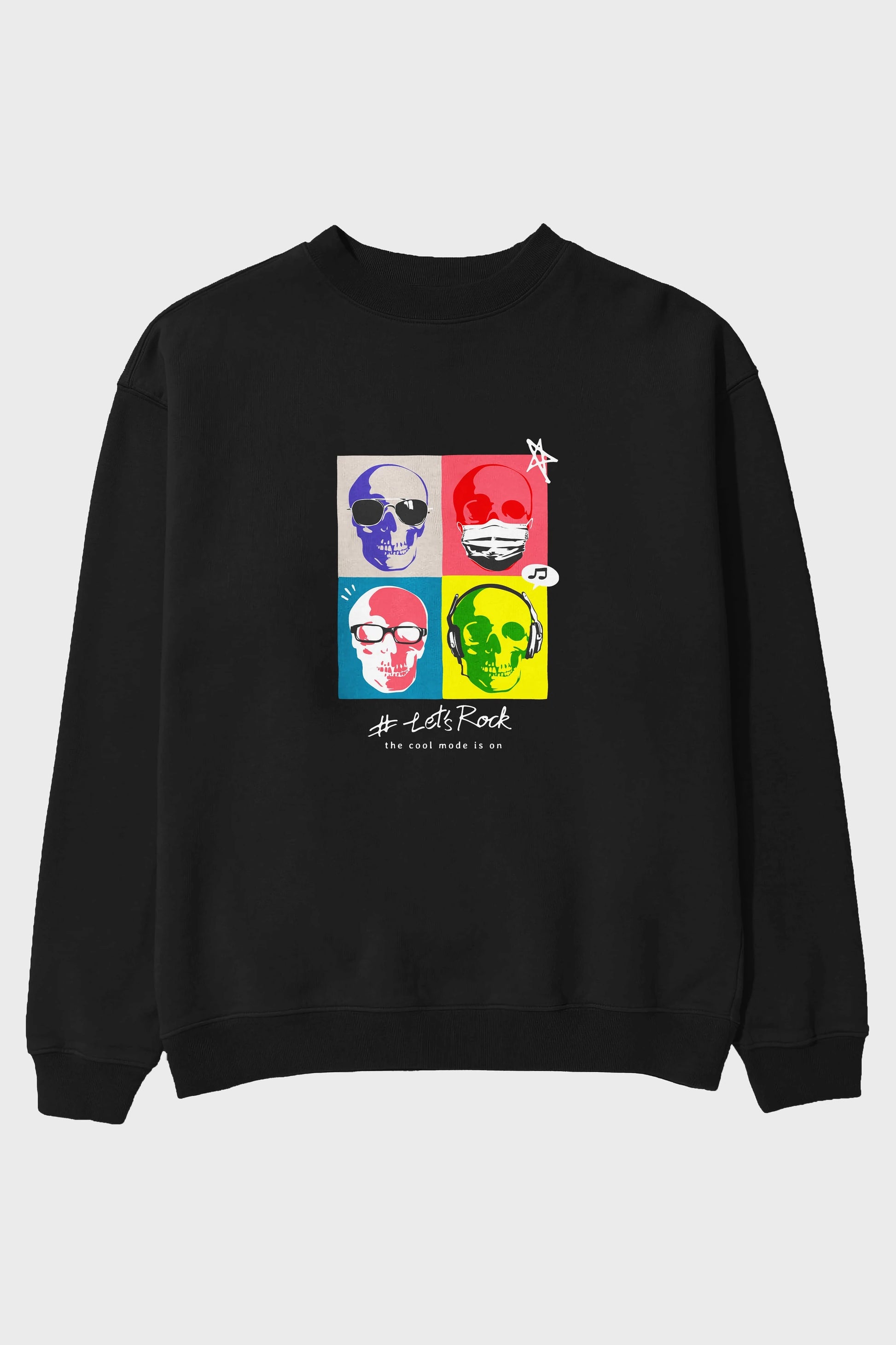 Lets Rock Ön Baskılı Oversize Sweatshirt Erkek Kadın Unisex
