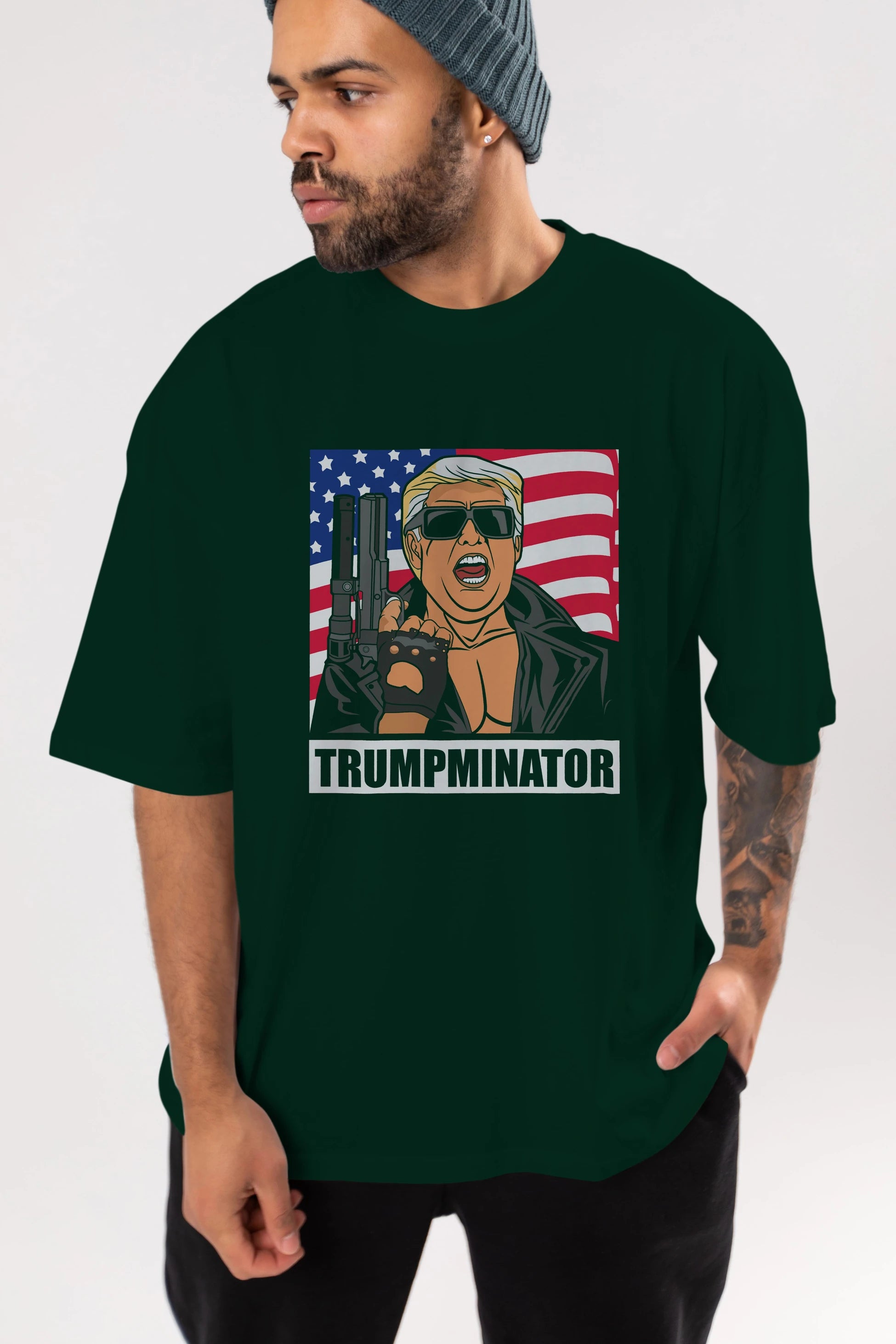 Trumpminator Ön Baskılı Oversize t-shirt Erkek Kadın Unisex %100 Pamuk tişort