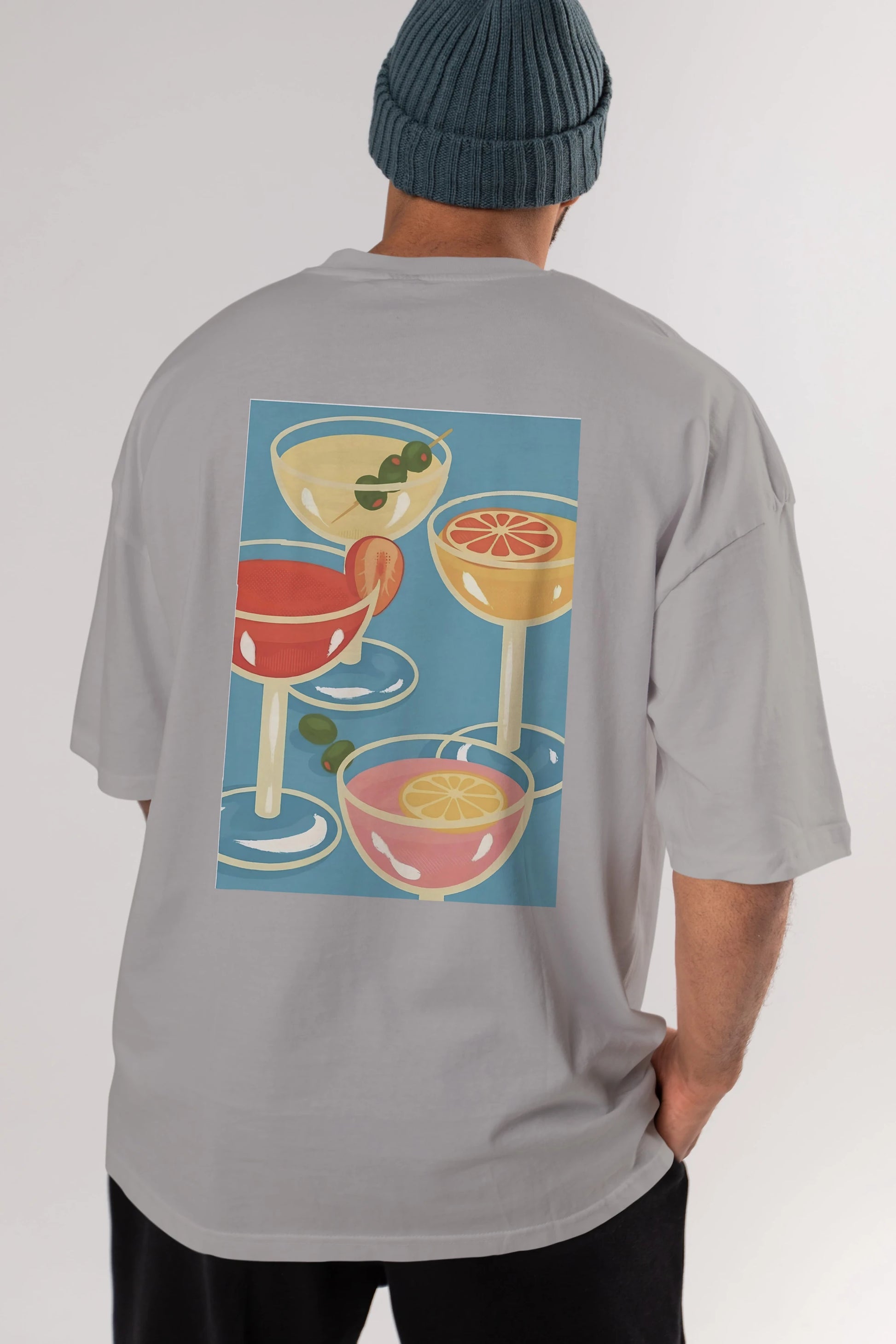 Cocktails Arka Baskılı Oversize t-shirt Erkek Kadın Unisex %100 Pamuk Bisiklet Yaka tişort