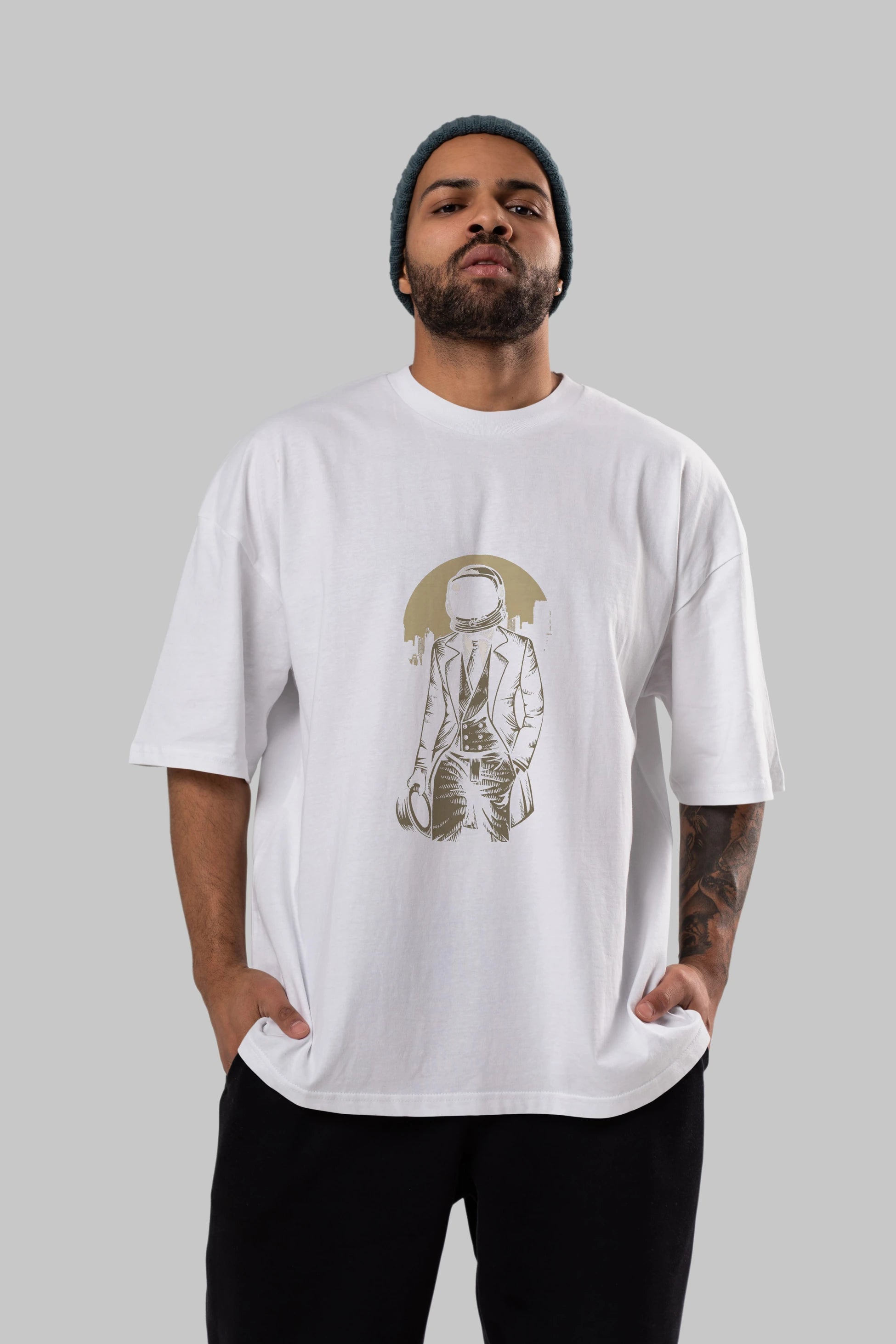 Classic Astronaut Ön Baskılı Oversize t-shirt Erkek Kadın Unisex %100 Pamuk tişort