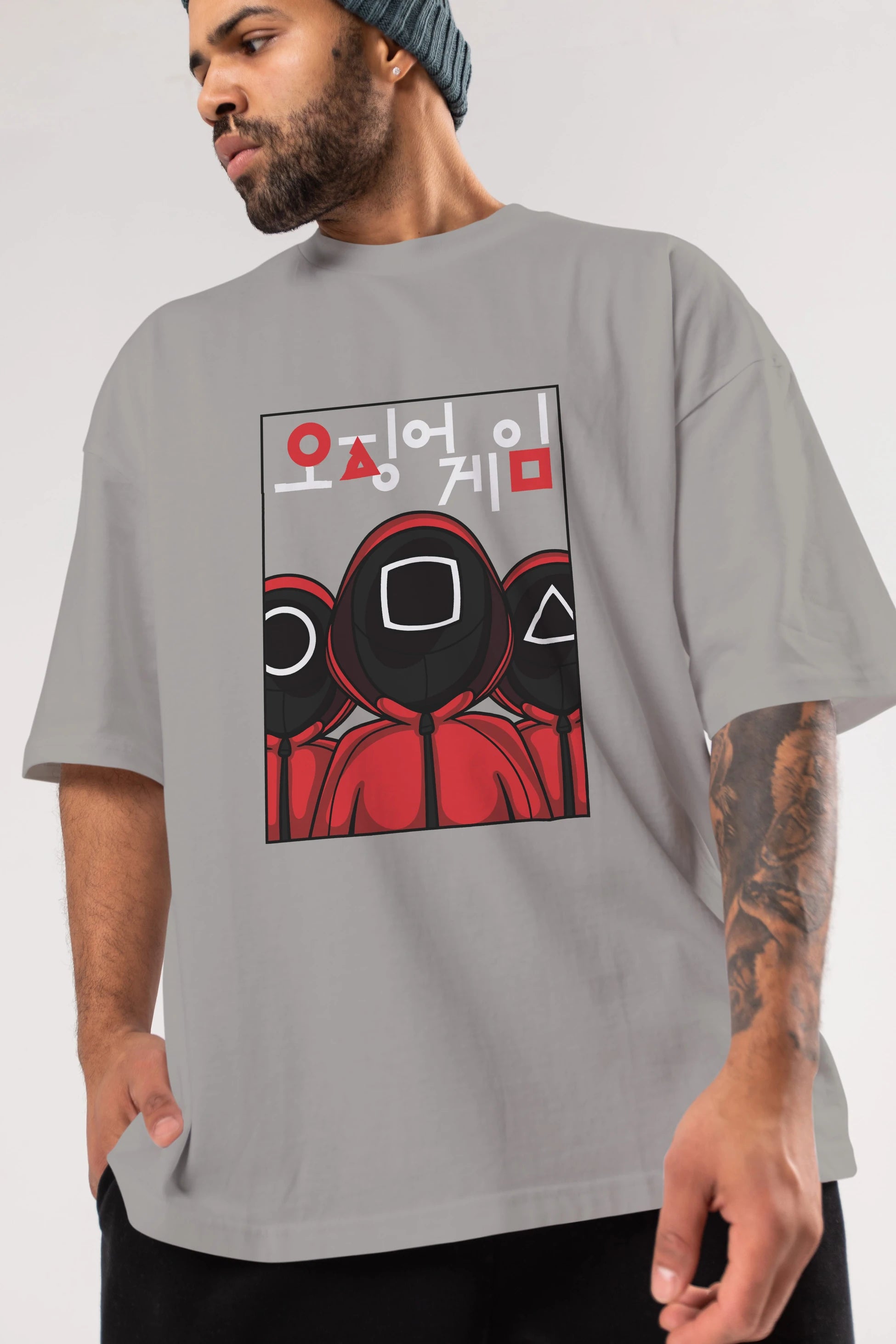 Squid Game (7) Ön Baskılı Oversize t-shirt Erkek Kadın Unisex %100 Pamuk Bisiklet Yaka tişort