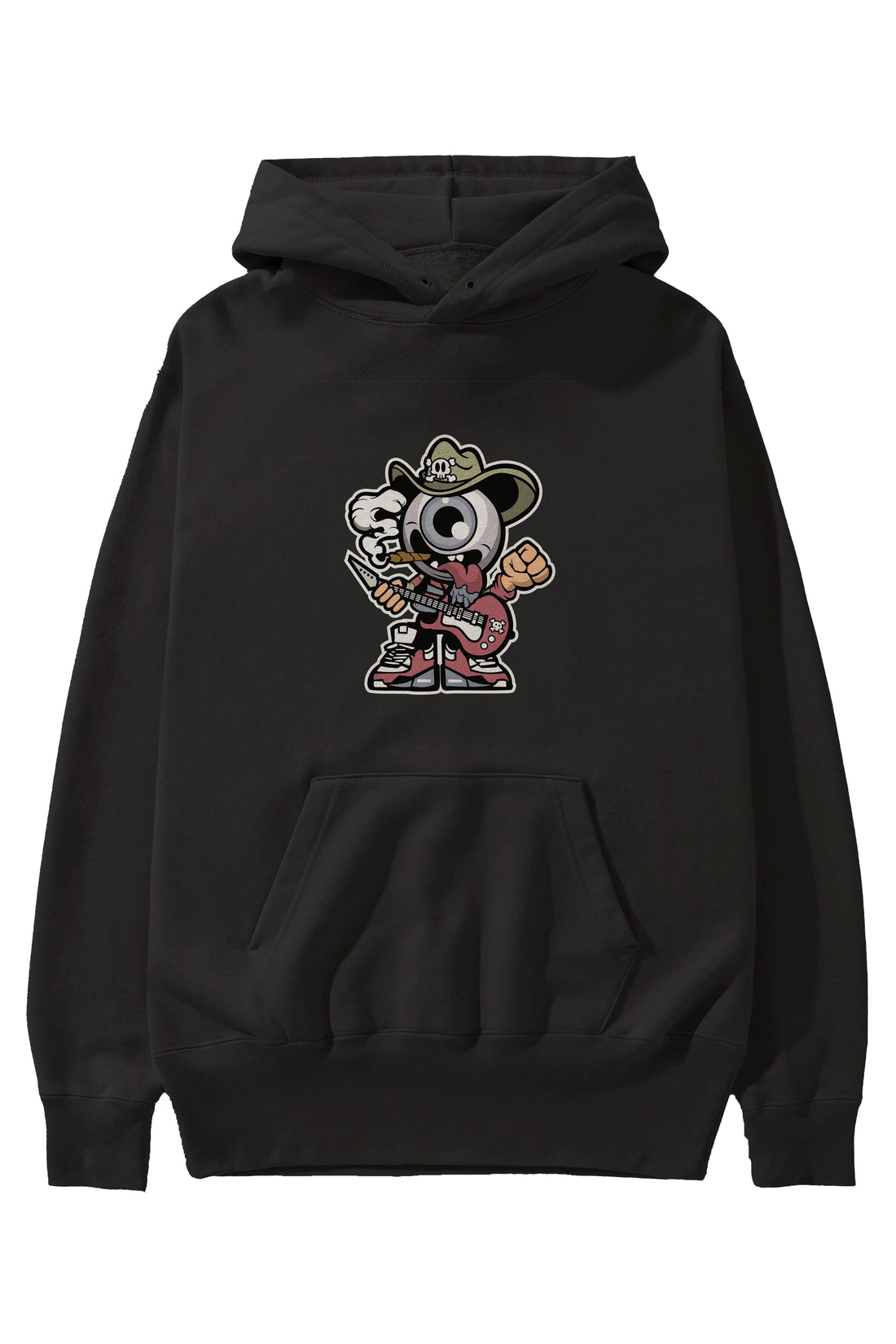 Eyeball Rockstar Cowboy Ön Baskılı Hoodie Oversize Kapüşonlu Sweatshirt Erkek Kadın Unisex