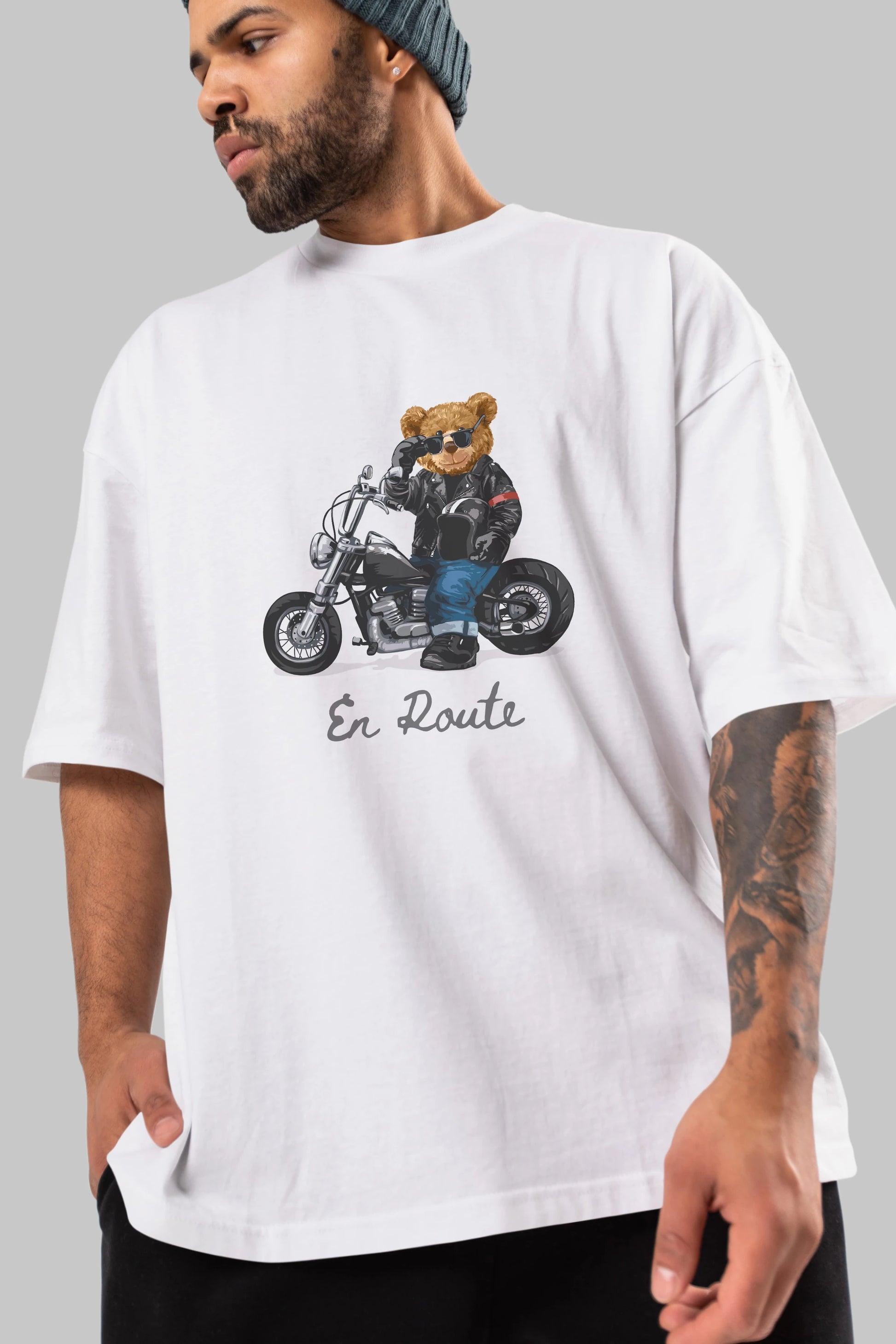 Teddy Bear En Route Ön Baskılı Oversize t-shirt Erkek Kadın Unisex %100 Pamuk