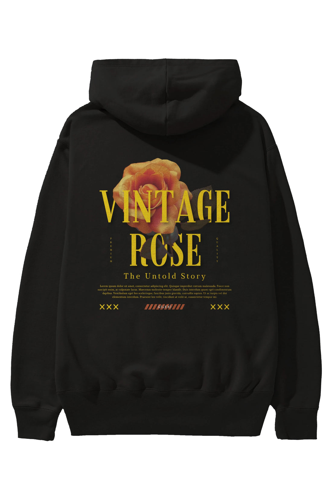 Vintage Rose Yazılı Arka Baskılı Oversize Hoodie Kapüşonlu Sweatshirt Erkek Kadın Unisex