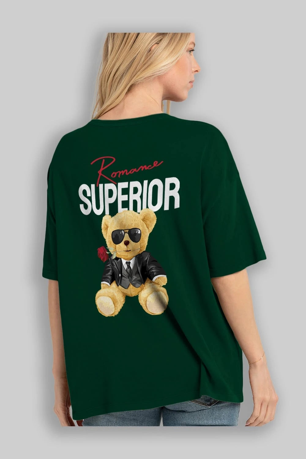 Teddy Bear Romance Superior Arka Baskılı Oversize t-shirt Erkek Kadın Unisex %100 Pamuk