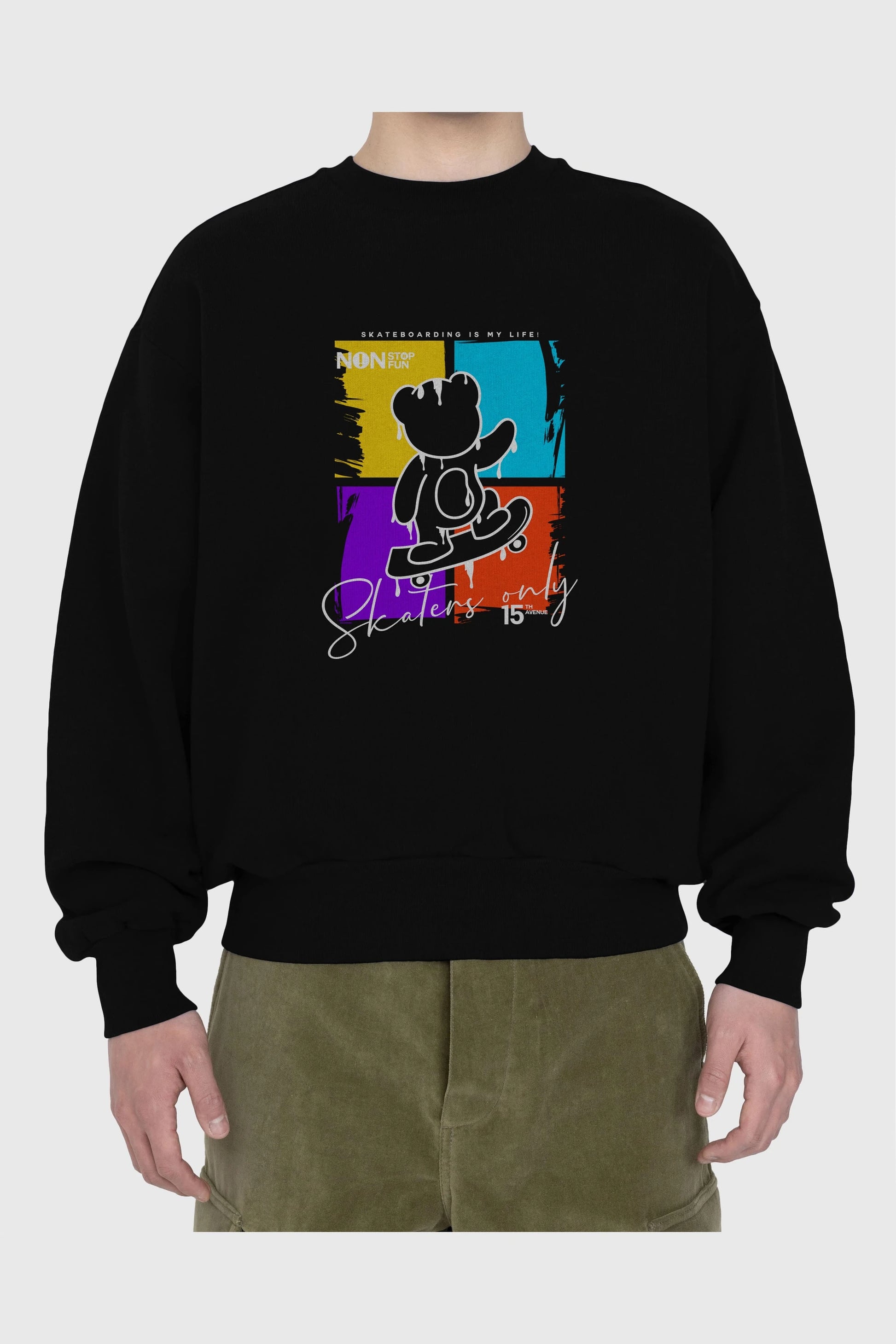 Skaters Only Bear Ön Baskılı Oversize Sweatshirt Erkek Kadın Unisex