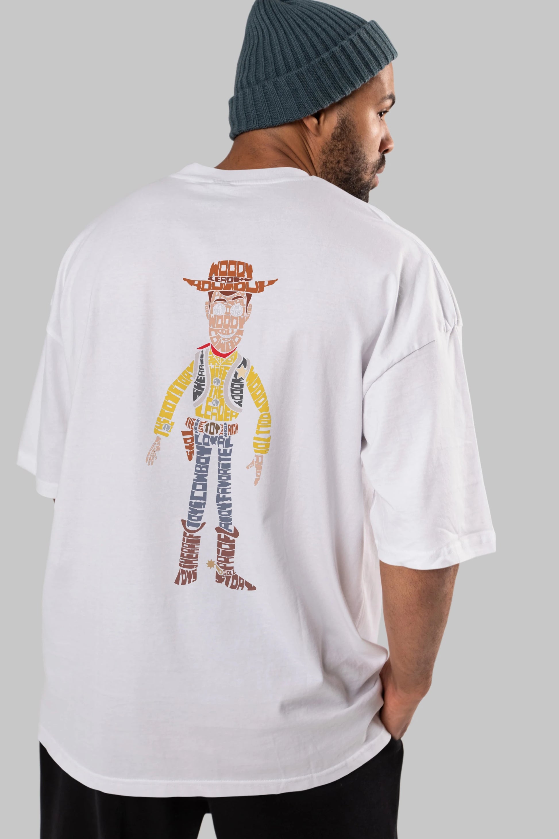 Woody Arka Baskılı Oversize t-shirt %100 pamuk Erkek Kadın Unisex