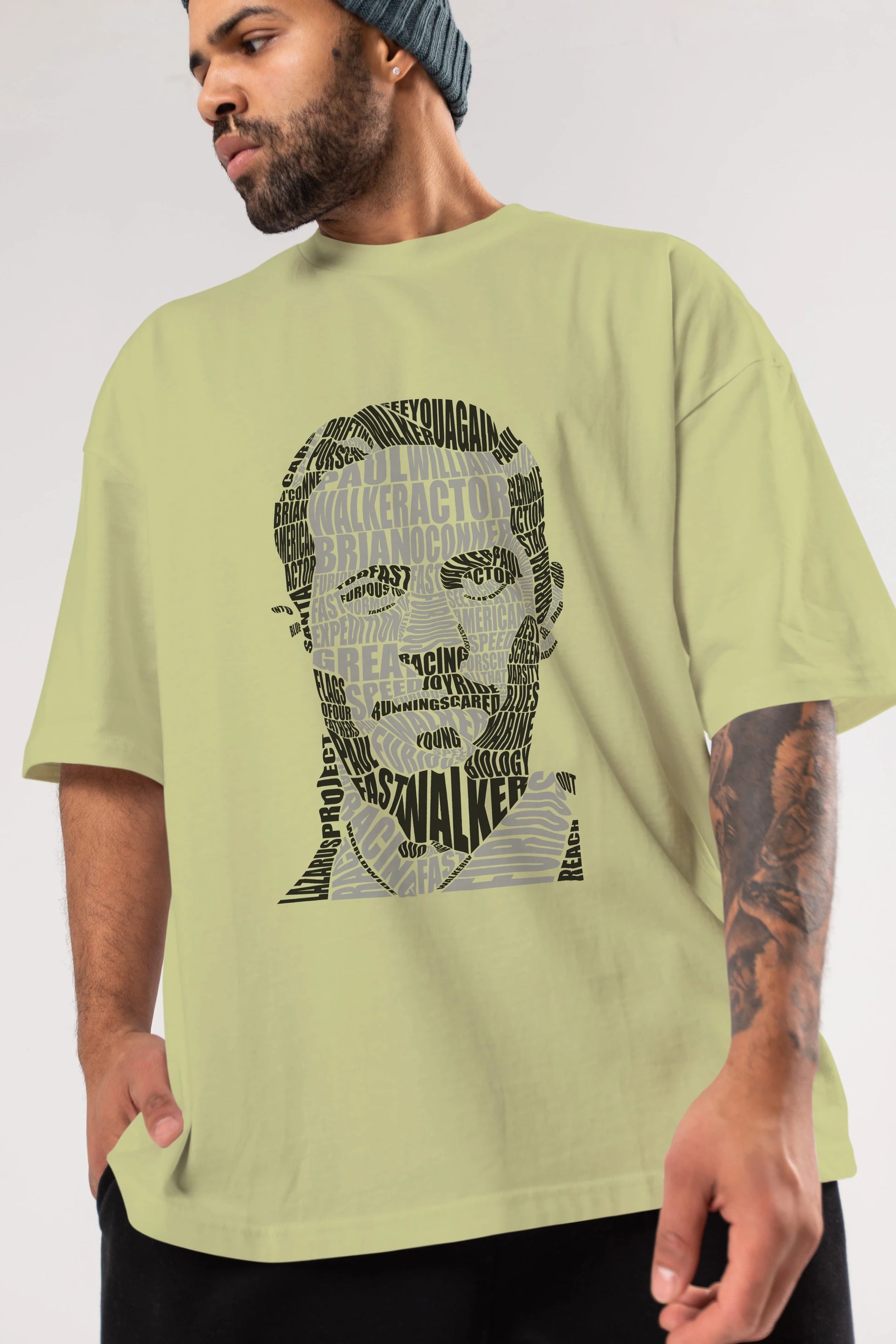 Paul Walker Calligram Ön Baskılı Oversize t-shirt %100 pamuk Erkek Kadın Unisex