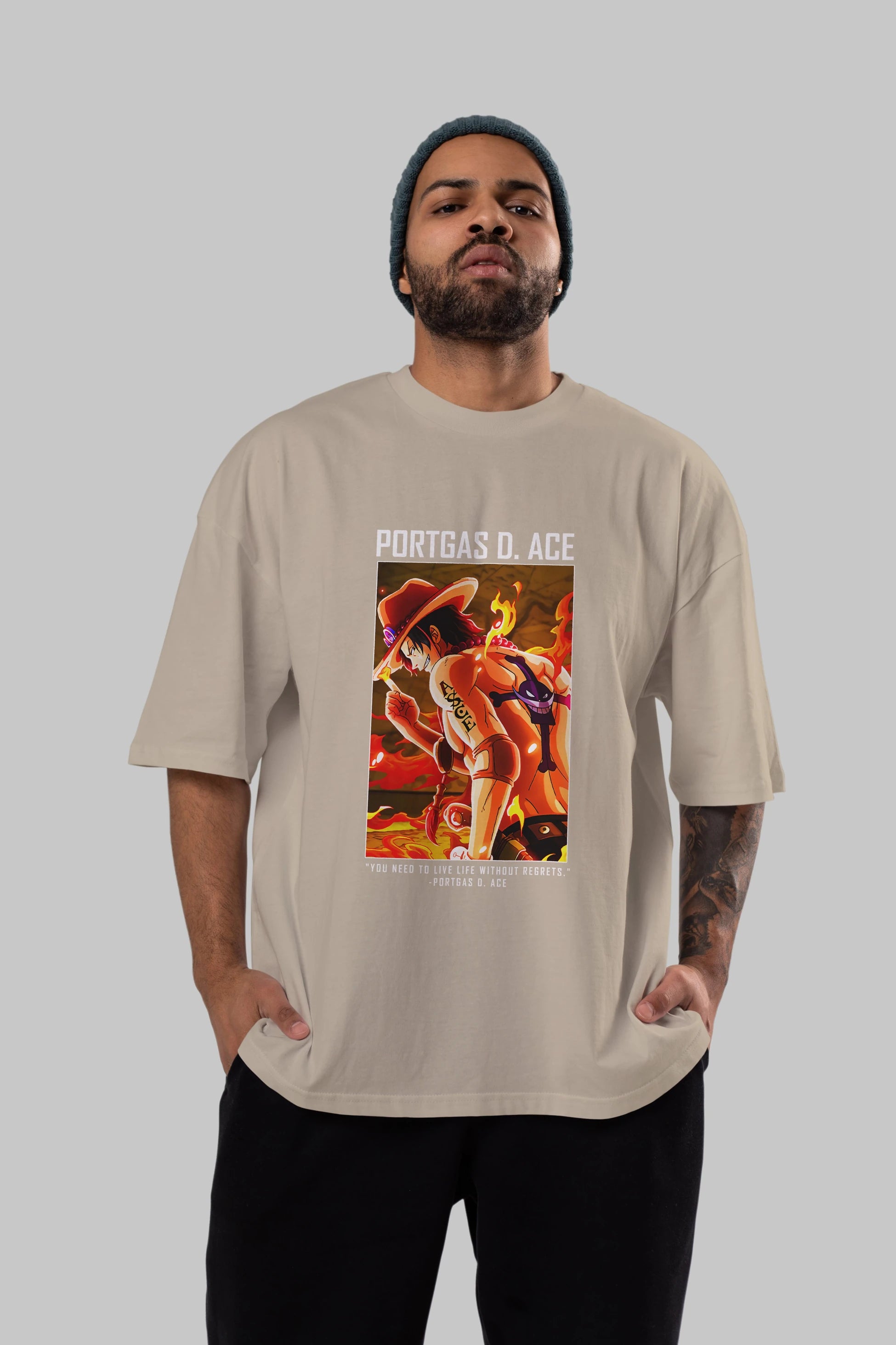 Portgas D. Ace Anime Ön Baskılı Oversize t-shirt Erkek Kadın Unisex