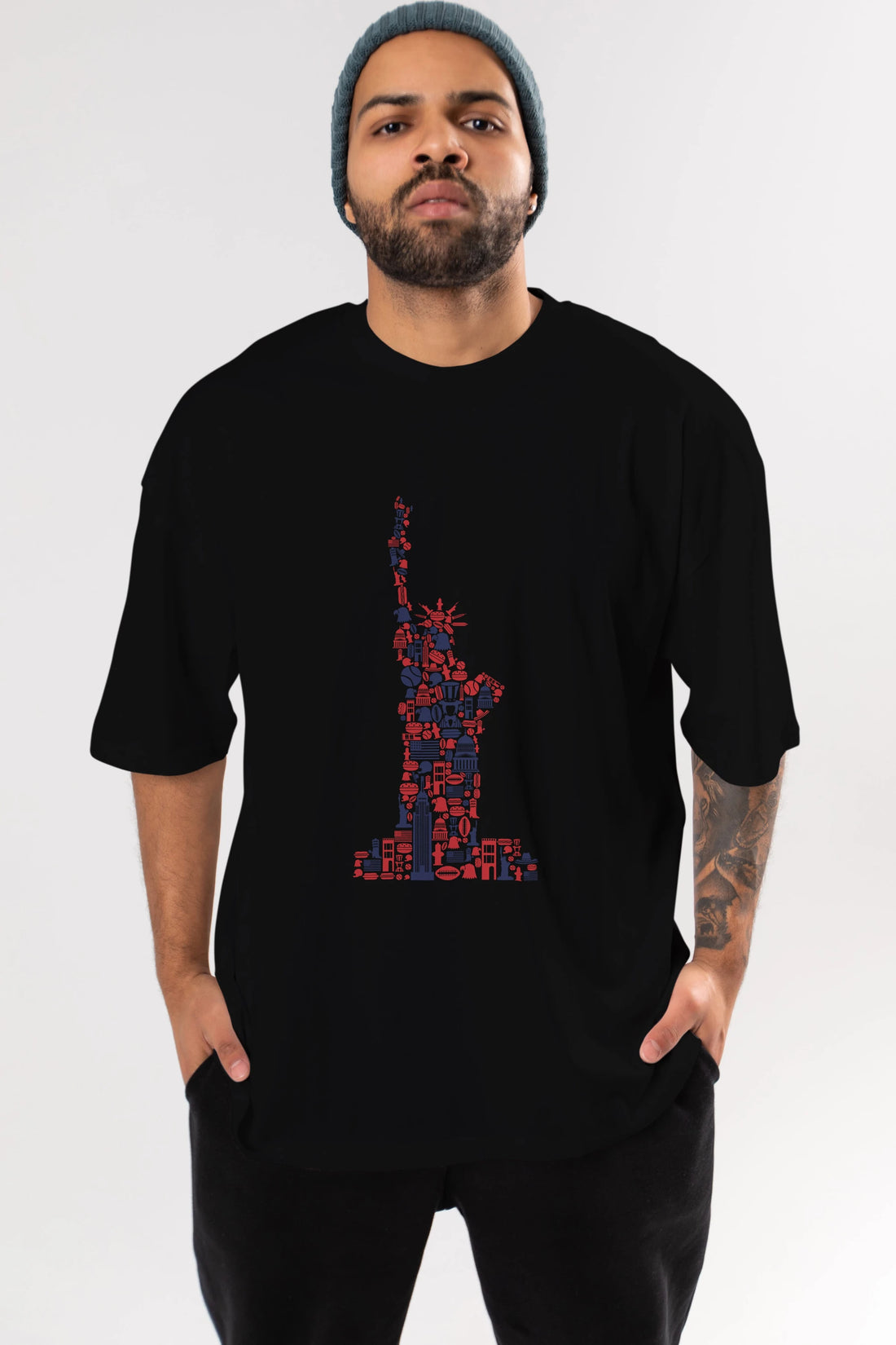 Liberty Ön Baskılı Oversize t-shirt %100 pamuk Erkek Kadın Unisex
