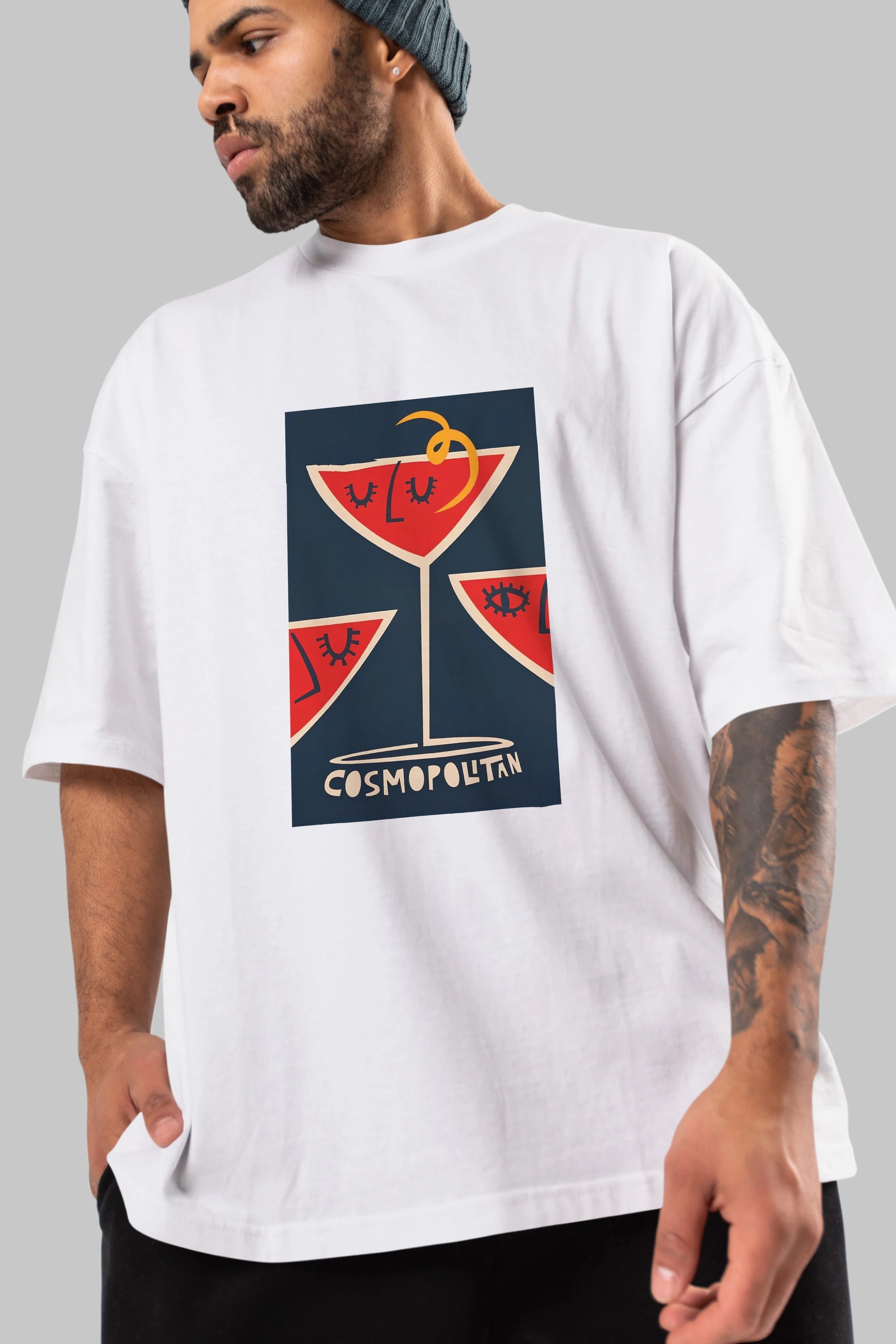 Cosmopolitan 4 Ön Baskılı Oversize t-shirt Erkek Kadın Unisex %100 Pamuk Bisiklet Yaka tişort