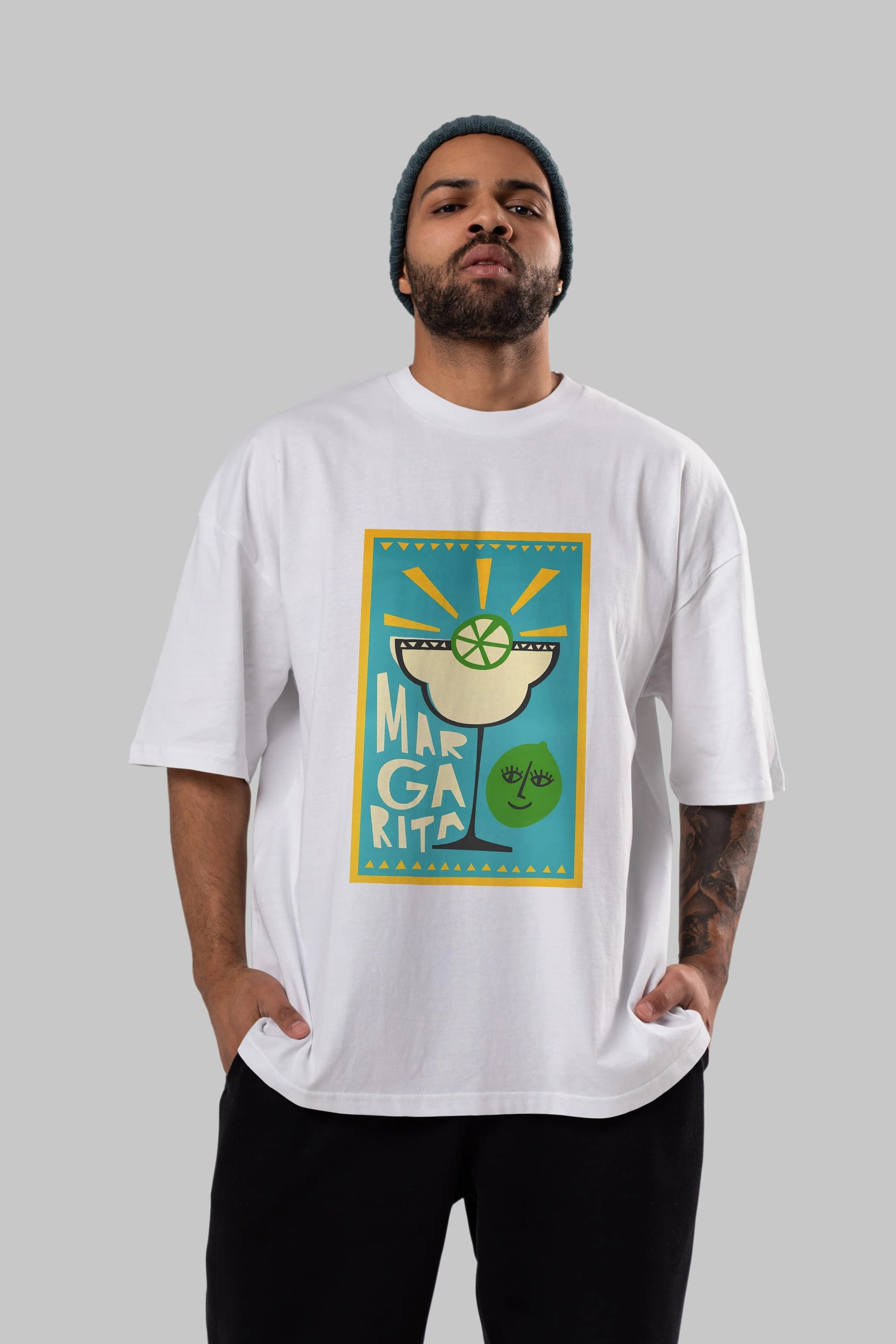 Margarita 4 Ön Baskılı Oversize t-shirt Erkek Kadın Unisex %100 Pamuk Bisiklet Yaka tişort