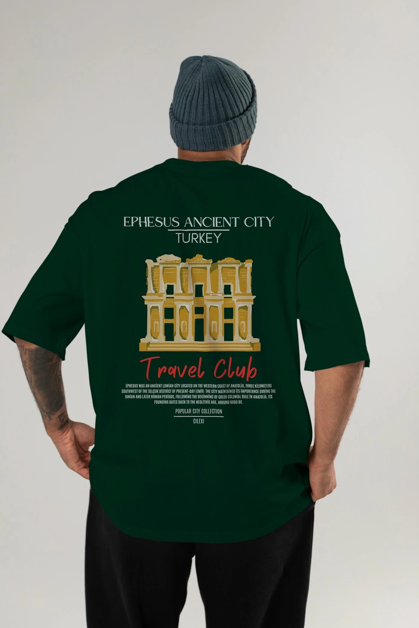 Ephesus Ancient City Turkey Arka Baskılı Oversize t-shirt Erkek Kadın Pamuk Bisiklet Yaka tişort