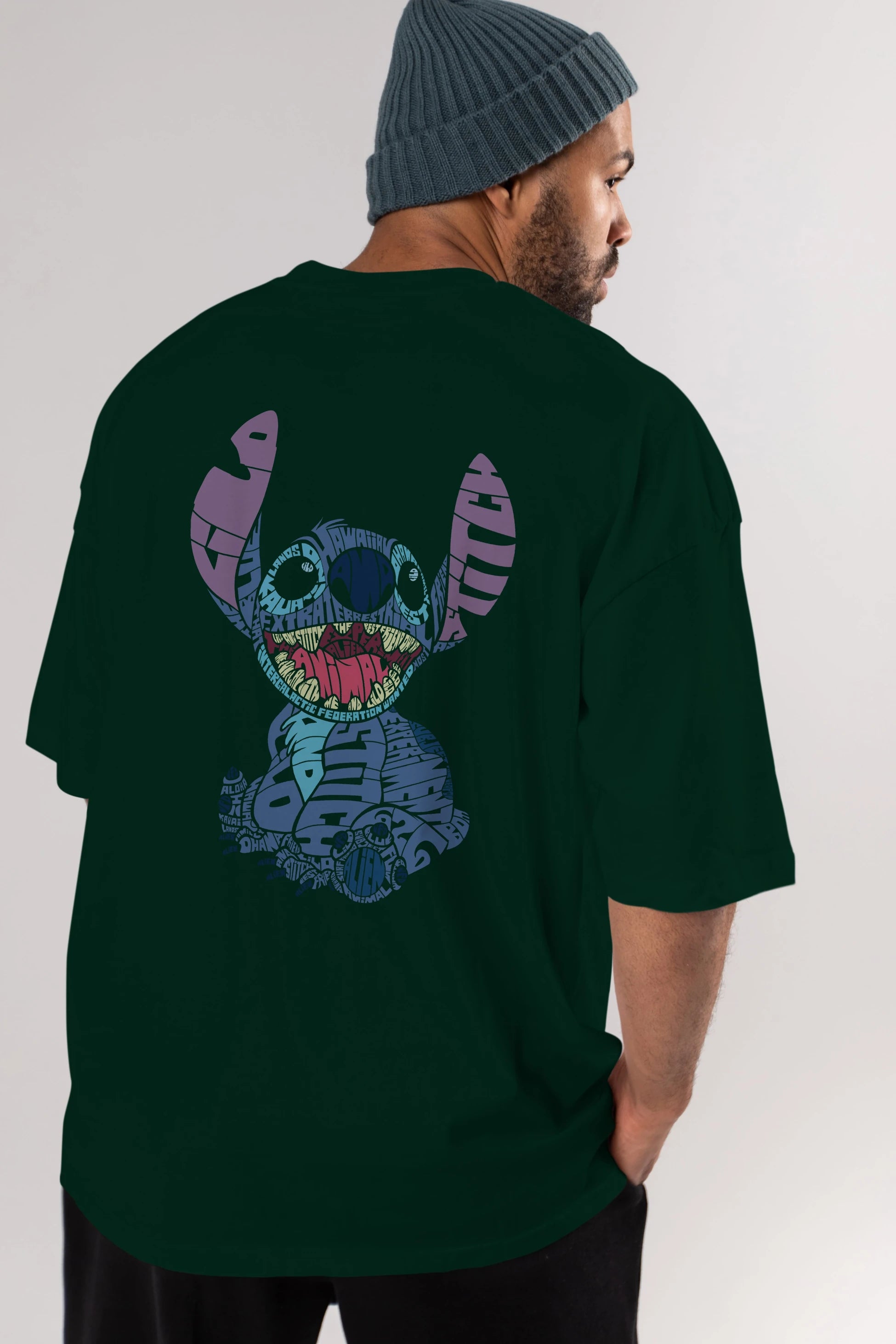 Stitch Arka Baskılı Oversize t-shirt %100 pamuk Erkek Kadın Unisex