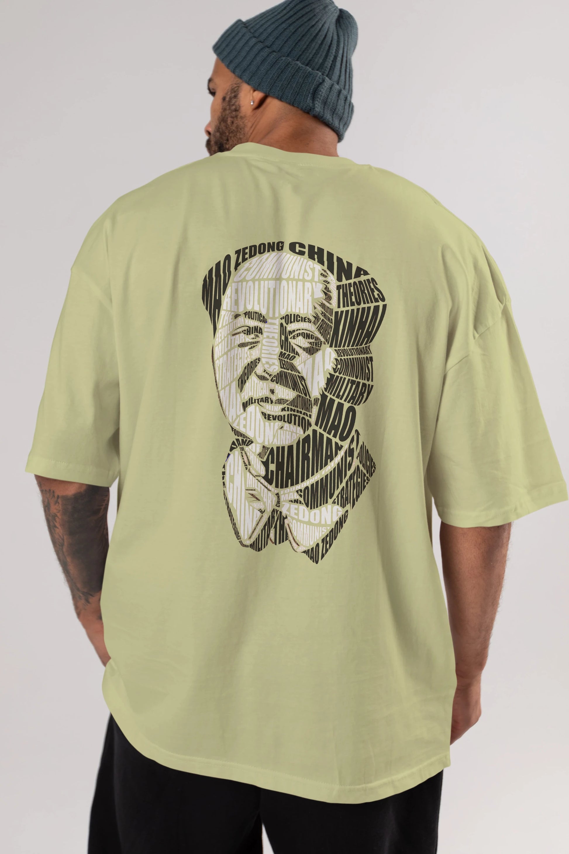 Mao Zedong Calligram Arka Baskılı Oversize t-shirt %100 pamuk Erkek Kadın Unisex