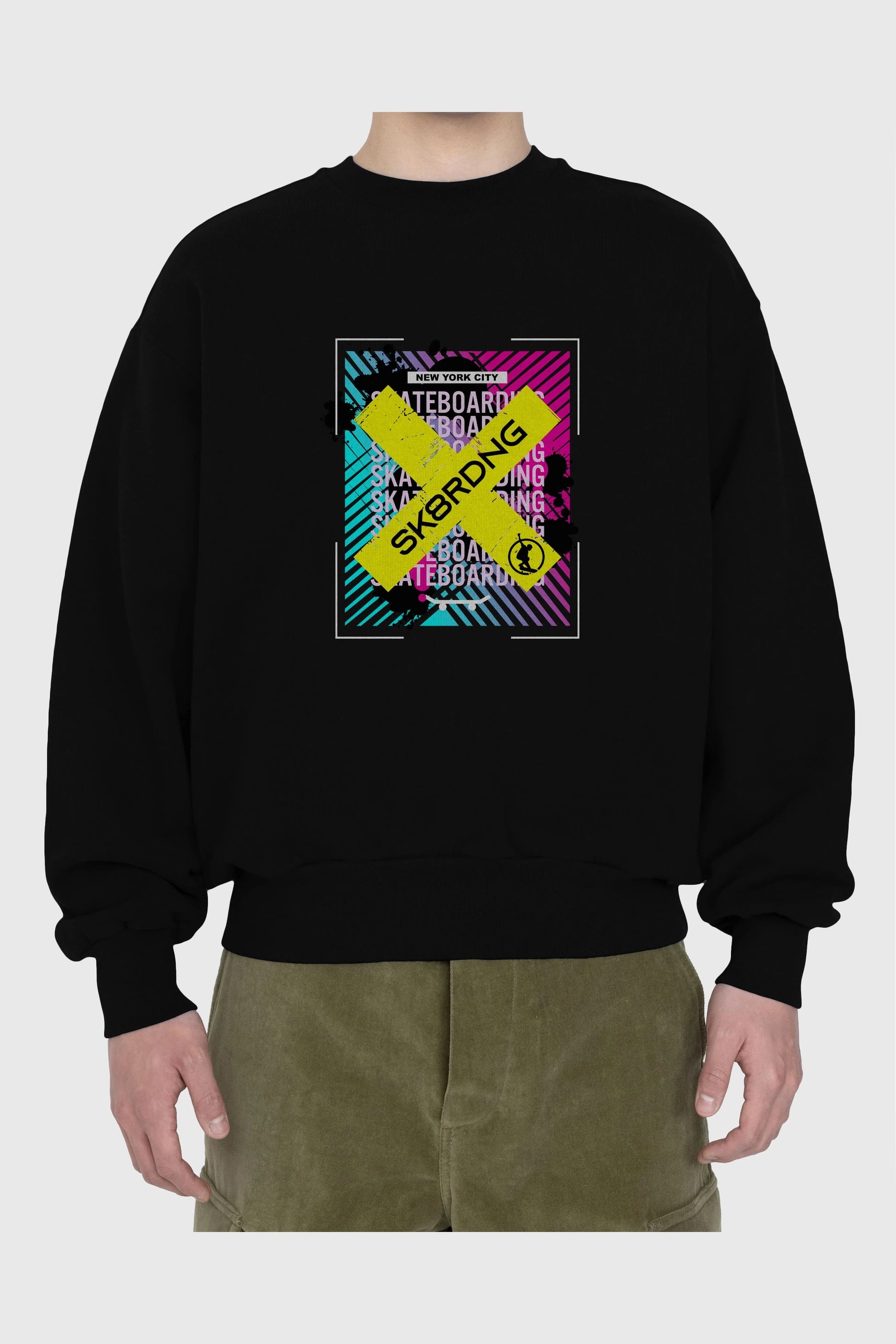 Skatebording Ön Baskılı Oversize Sweatshirt Erkek Kadın Unisex