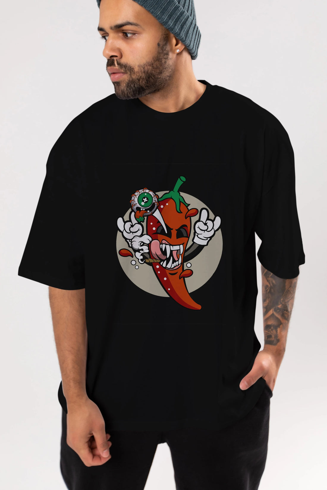 Chili Monster Ön Baskılı Oversize t-shirt Erkek Kadın Unisex %100 Pamuk tişort
