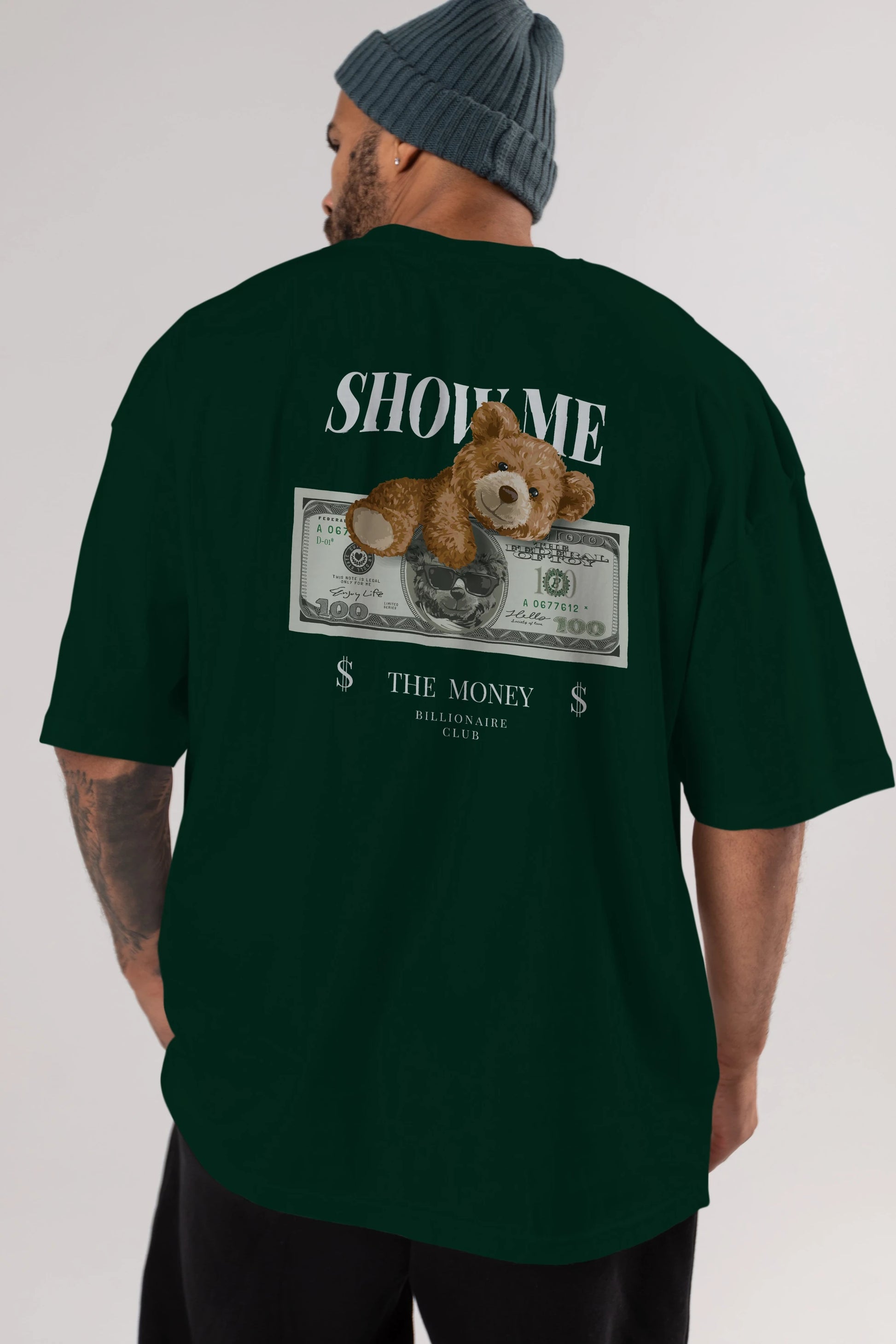 Teddy Bear The Money Arka Baskılı Oversize t-shirt Erkek Kadın Unisex %100 Pamuk