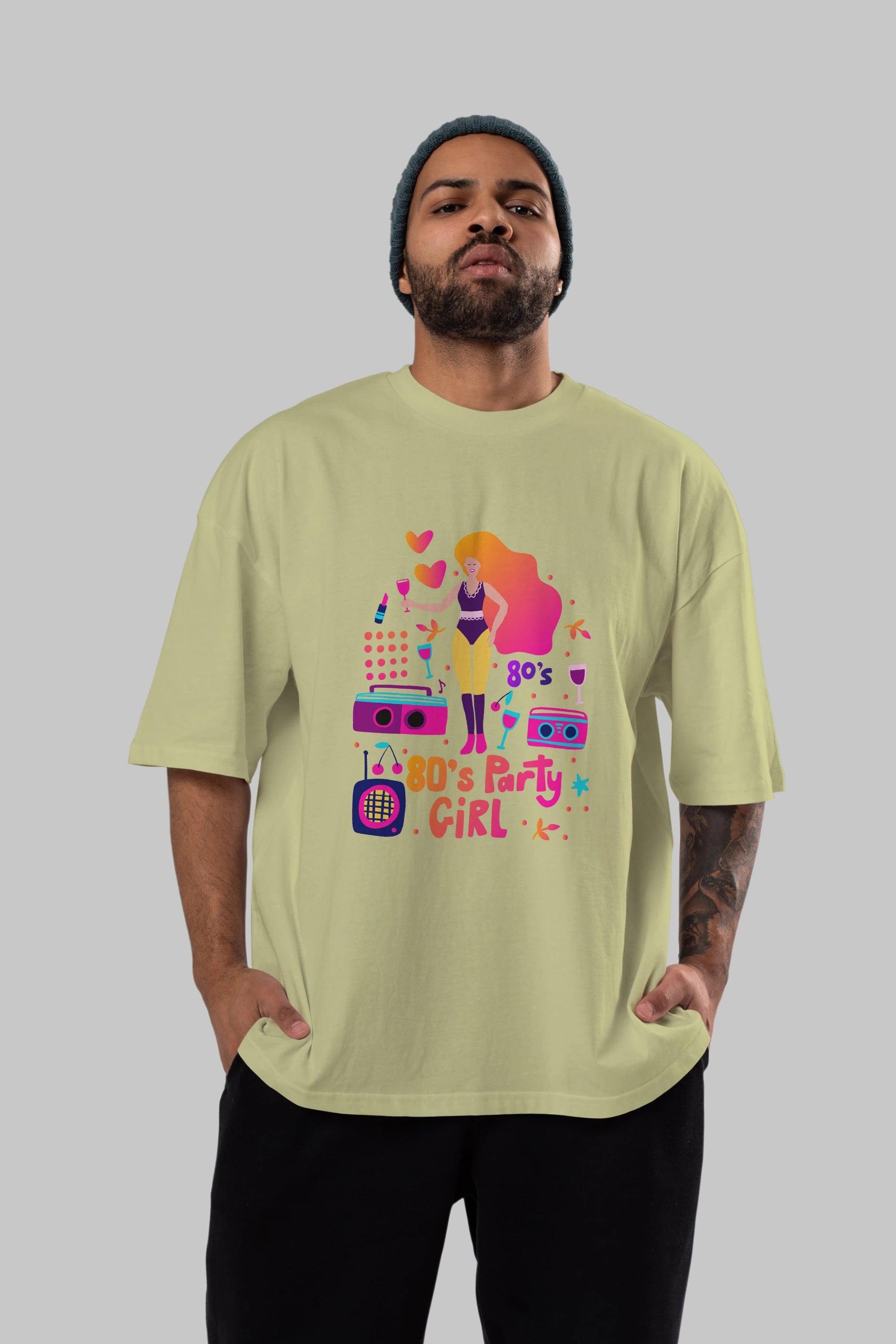 Retro Girl Party Ön Baskılı Oversize t-shirt Erkek Kadın Unisex