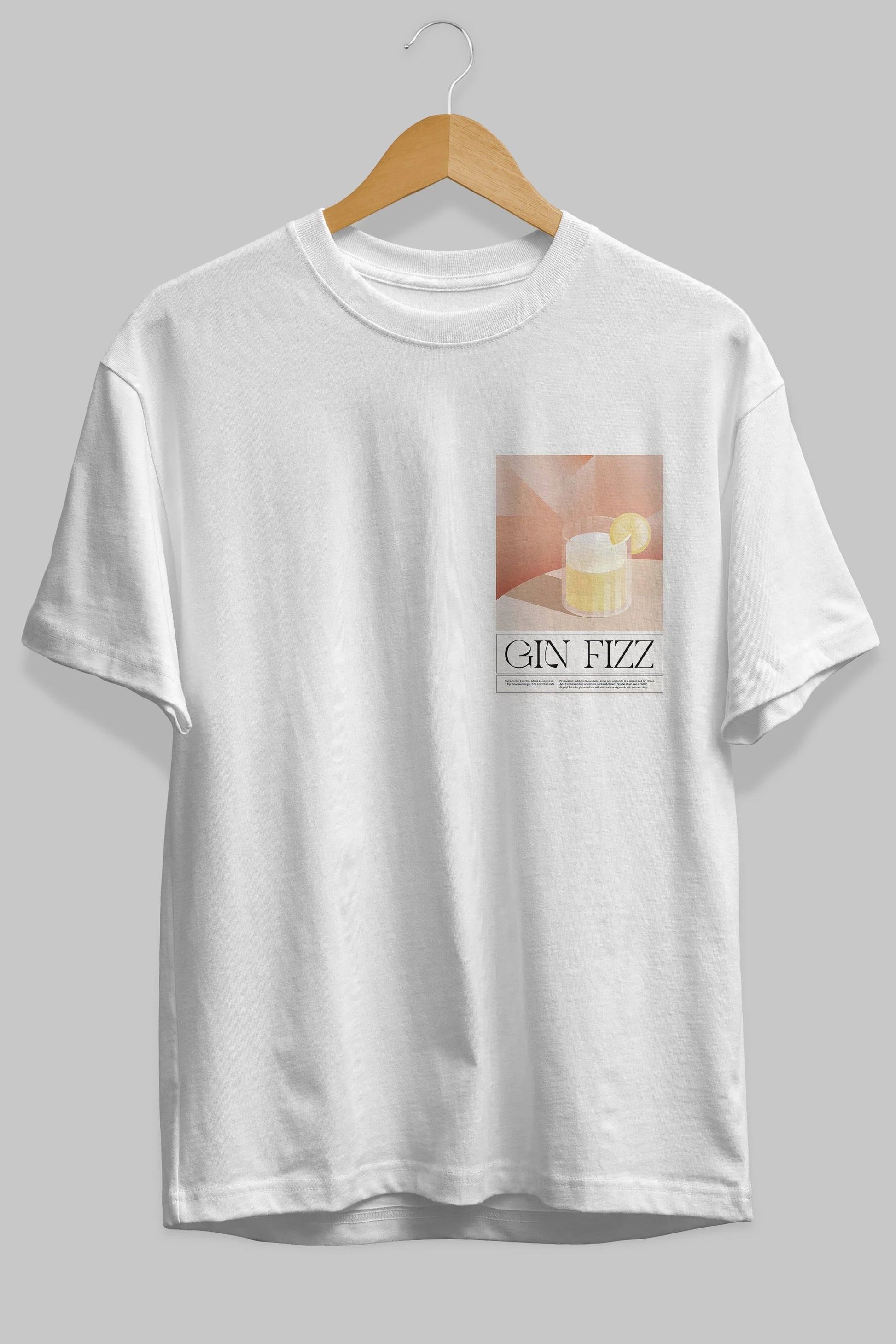 Gin Fizz Ön Sol Baskılı Oversize t-shirt Erkek Kadın Unisex %100 Pamuk Bisiklet Yaka tişort
