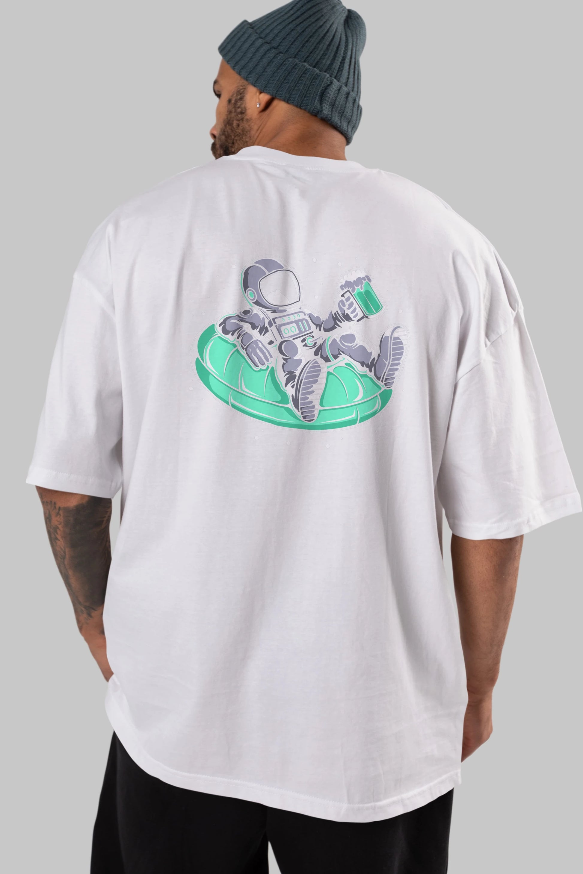 Astronaut Pool Float Arka Baskılı Oversize t-shirt Erkek Kadın Unisex