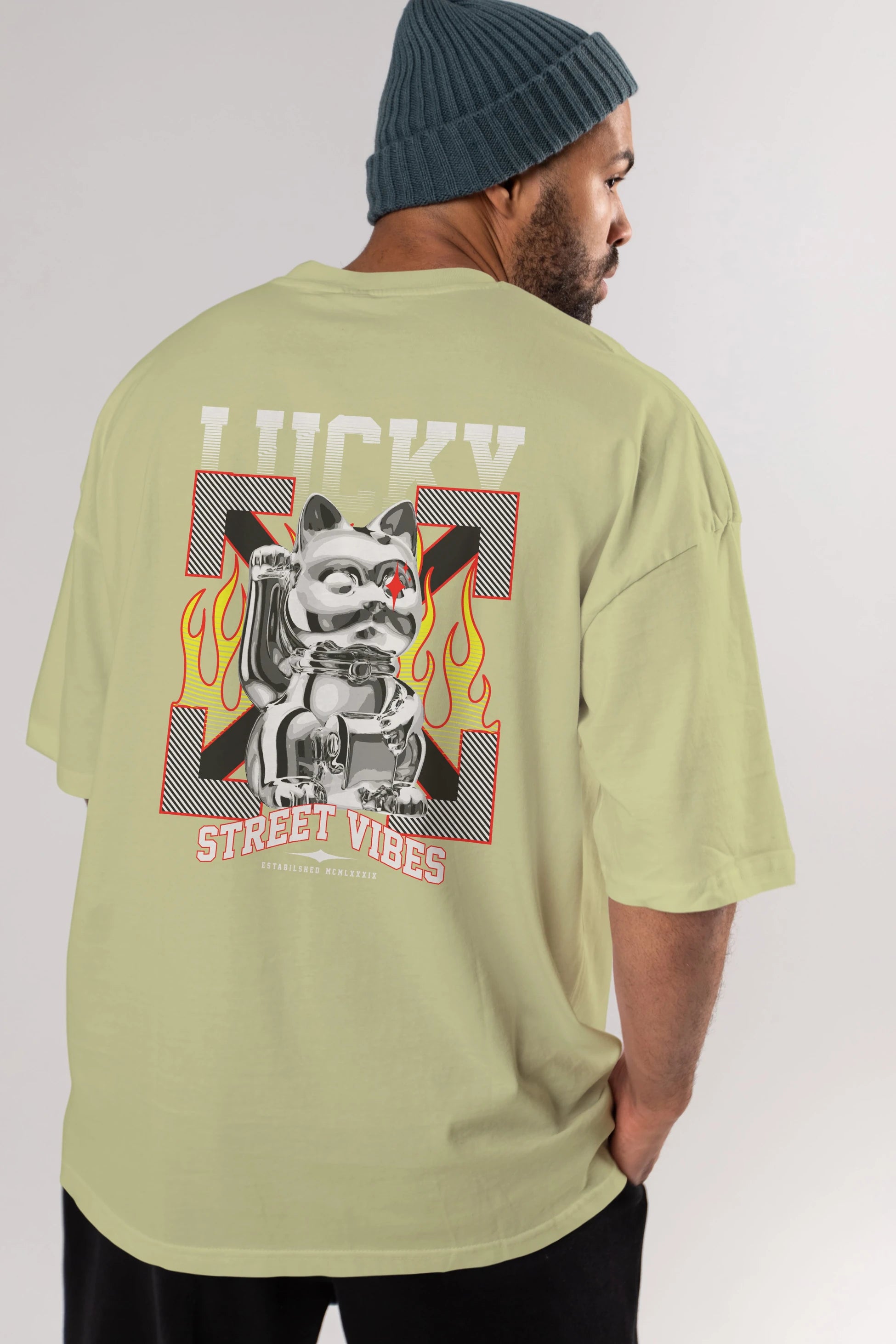 Lucky Street Vibes Arka Baskılı Oversize t-shirt Erkek Kadın Unisex