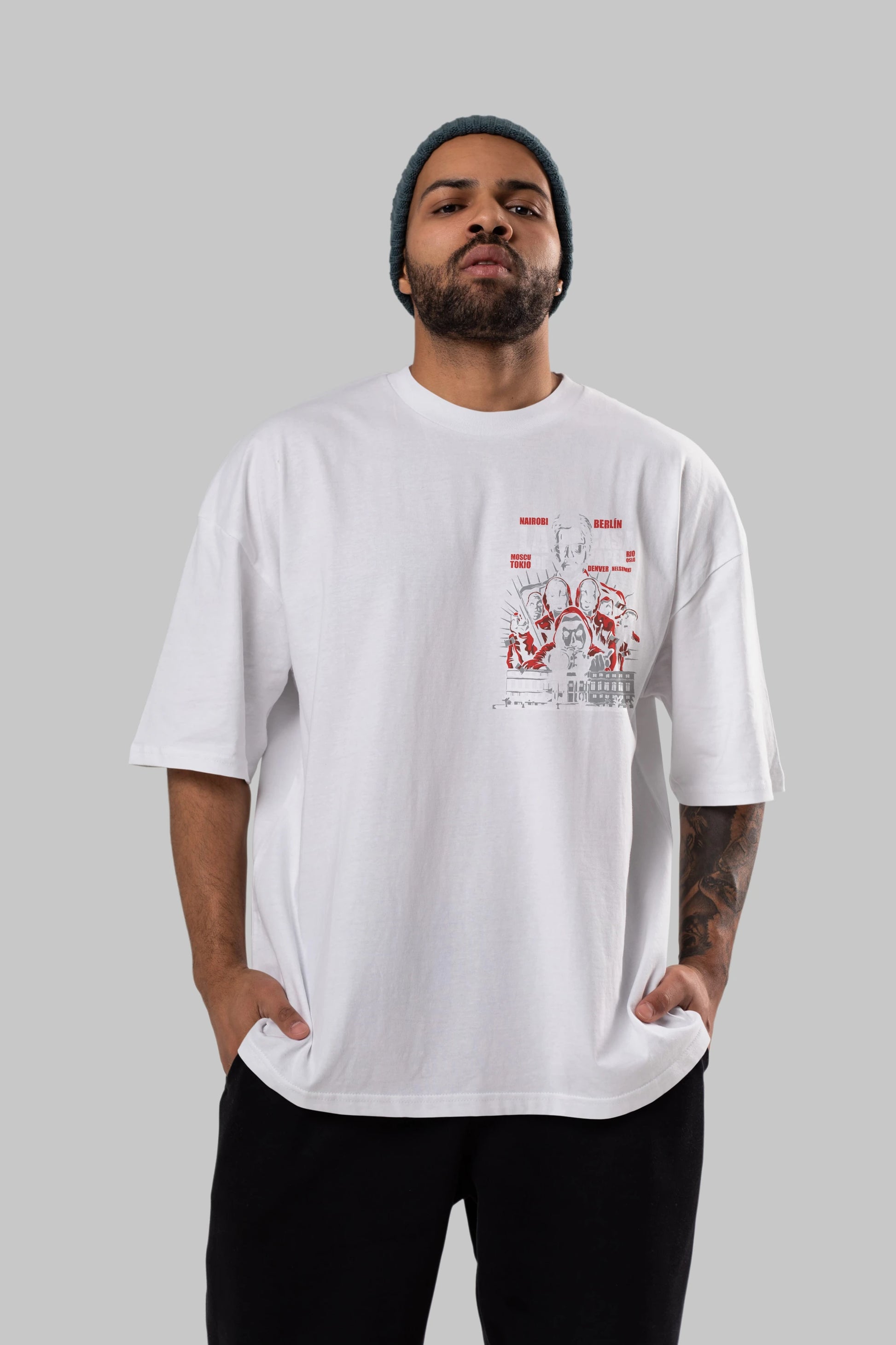 La Casa De Papel (2) Ön Sol Baskılı Oversize t-shirt Erkek Kadın Unisex %100 Pamuk Bisiklet Yaka tişort