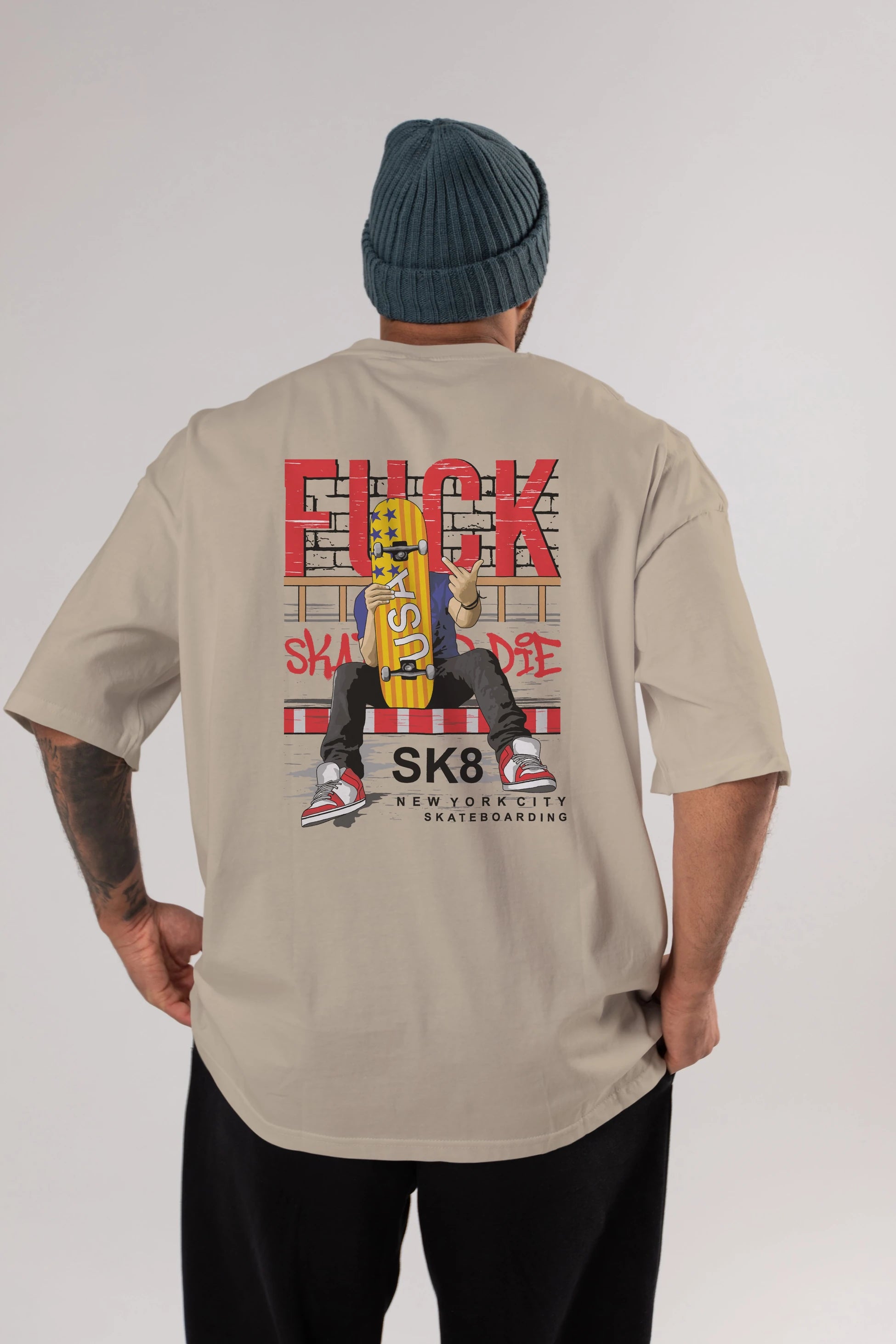 Skate or Die Arka Baskılı Oversize t-shirt Erkek Kadın Unisex