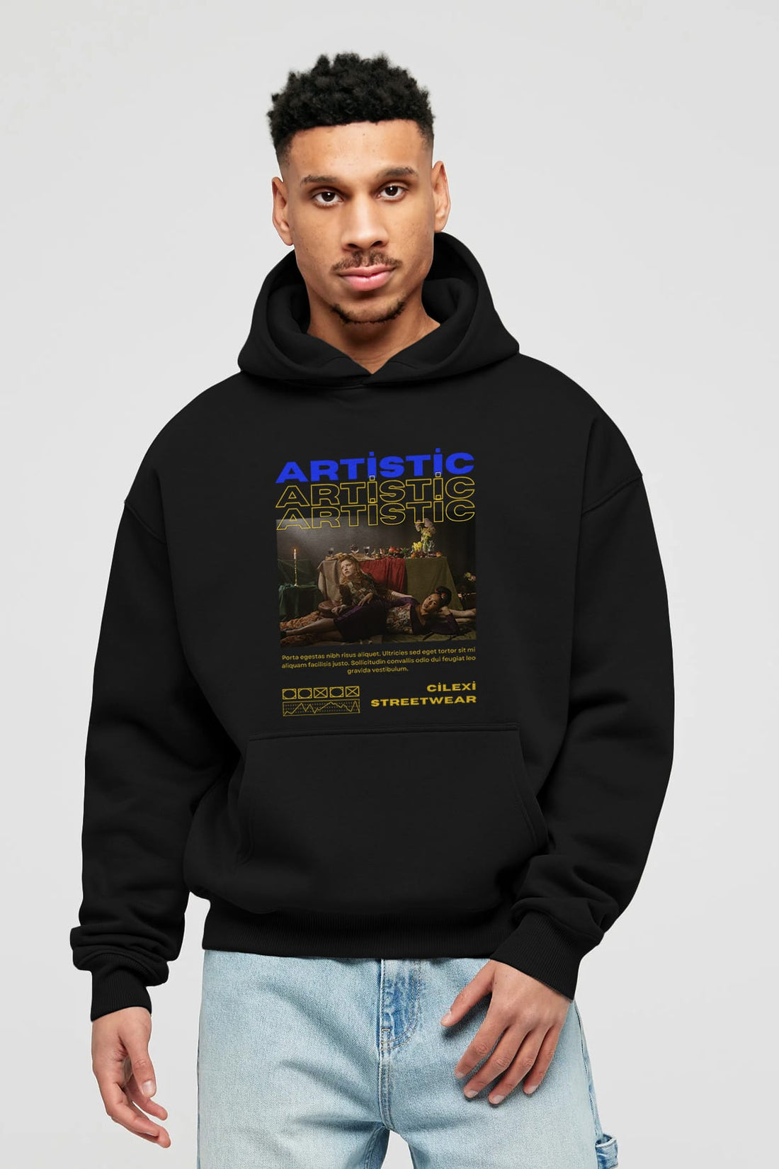 Artistic Yazılı Streetwear Ön Baskılı Oversize Hoodie Kapüşonlu Sweatshirt Erkek Kadın Unisex