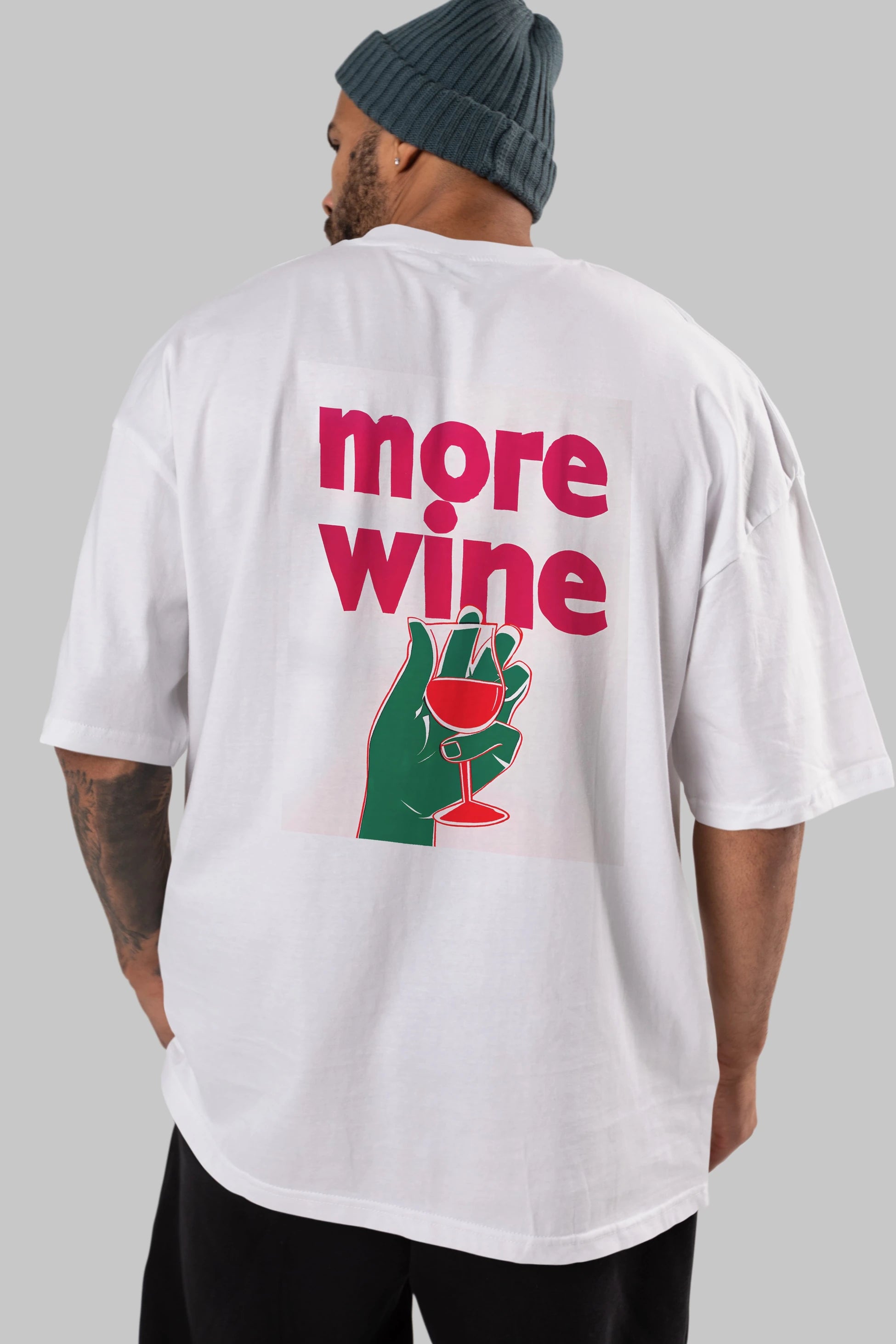 More Wine 3 Arka Baskılı Oversize t-shirt Erkek Kadın Unisex %100 Pamuk Bisiklet Yaka tişort