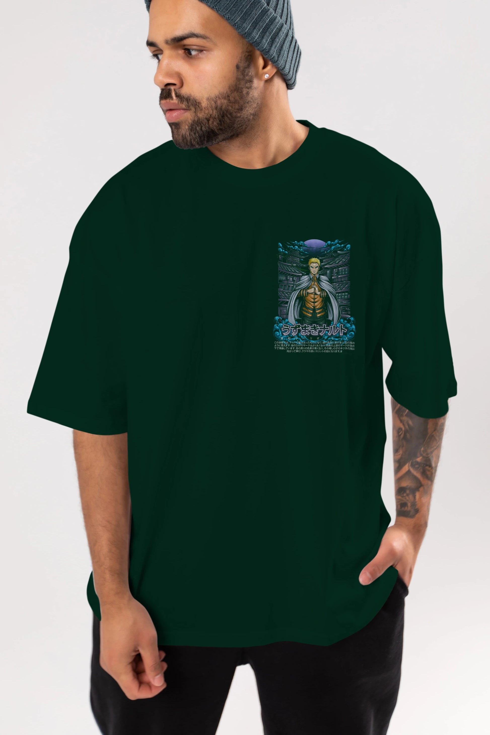 NARUTO (8) Ön Sol Baskılı Oversize t-shirt Erkek Kadın Unisex %100 Pamuk Bisiklet Yaka tişort