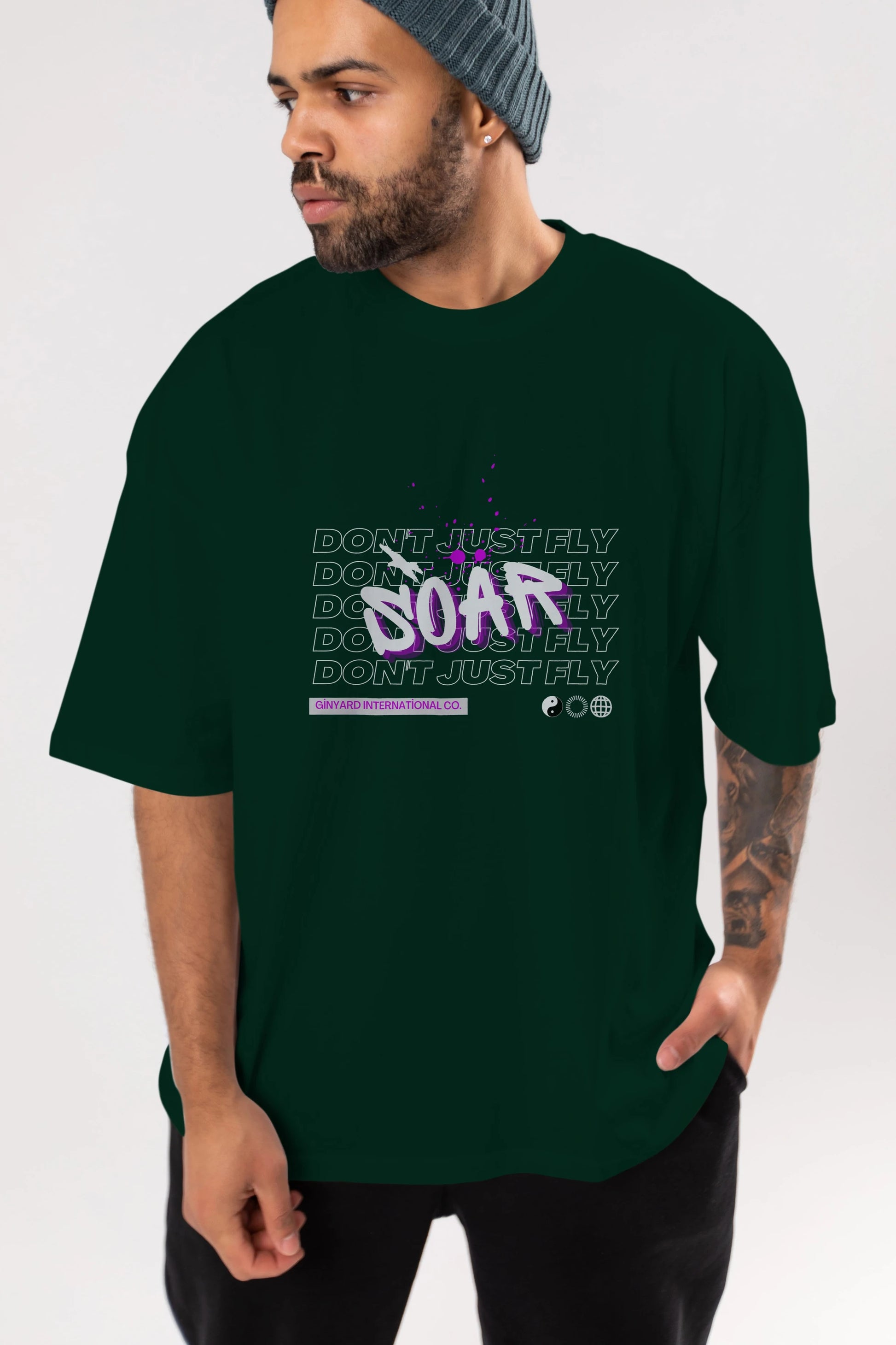 Soar Dont Just Fly Yazılı Ön Baskılı Oversize t-shirt Erkek Kadın Unisex