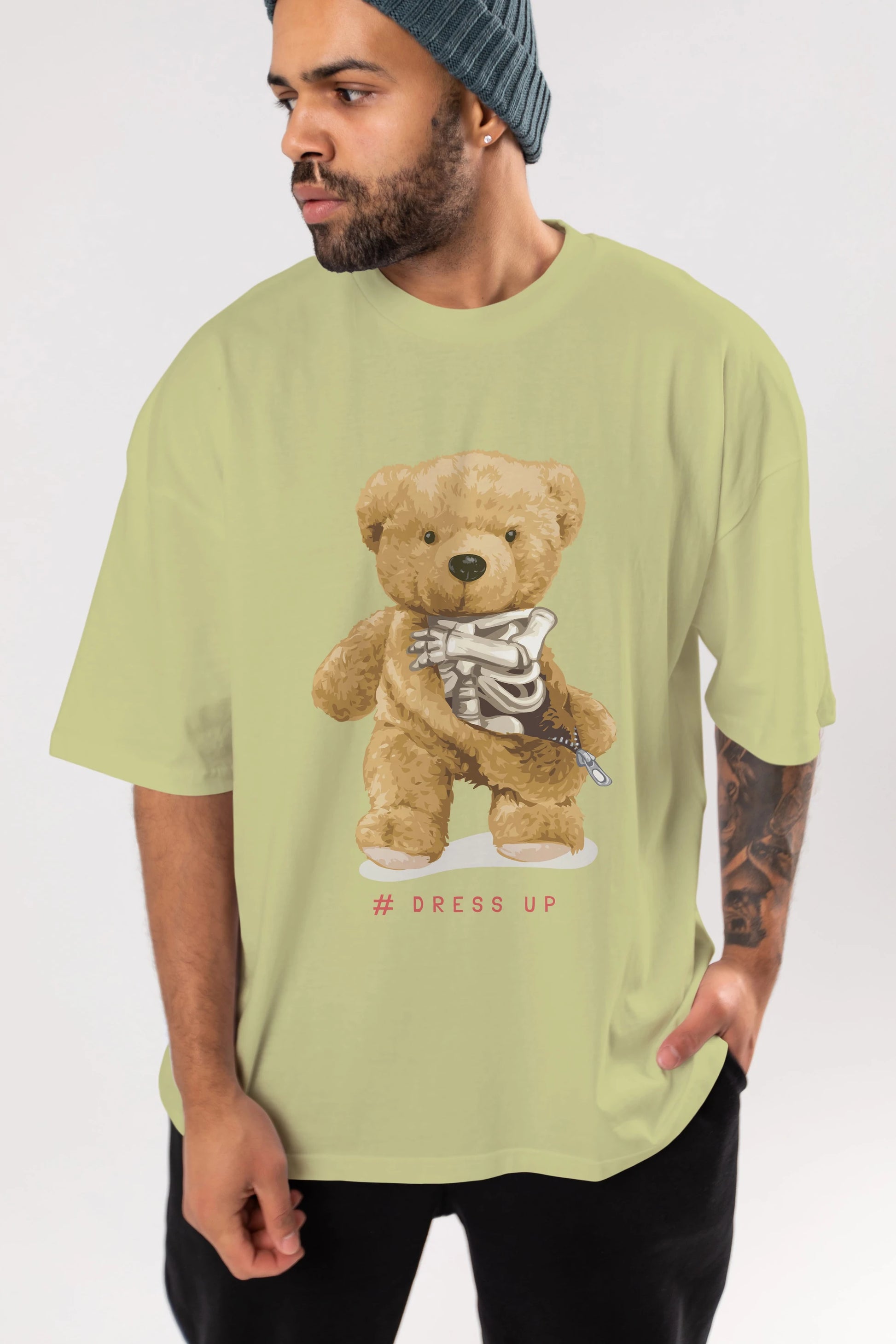 Teddy Bear Dress Up Ön Baskılı Oversize t-shirt Erkek Kadın Unisex %100 Pamuk