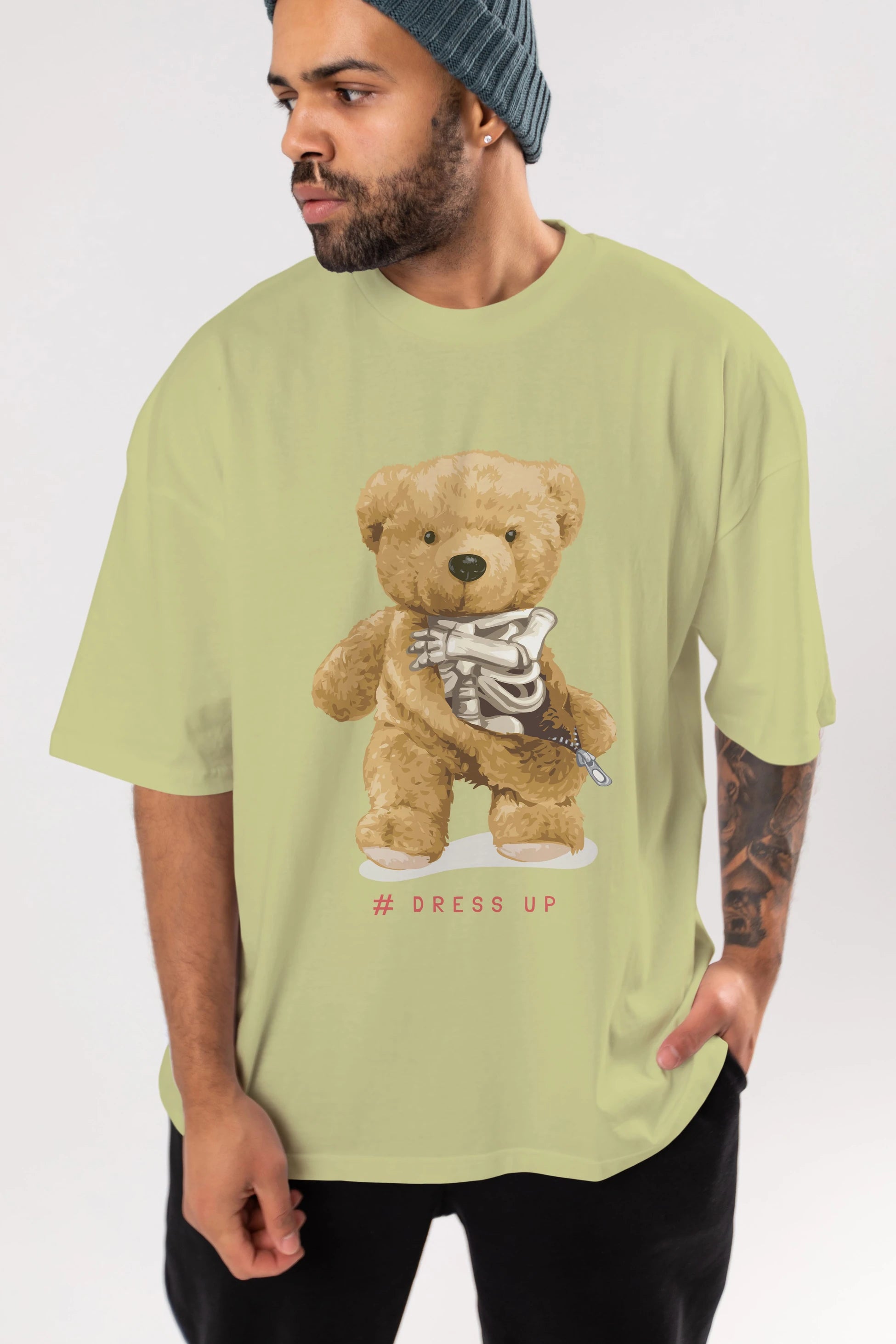Teddy Bear Dress Up Ön Baskılı Oversize t-shirt Erkek Kadın Unisex %100 Pamuk